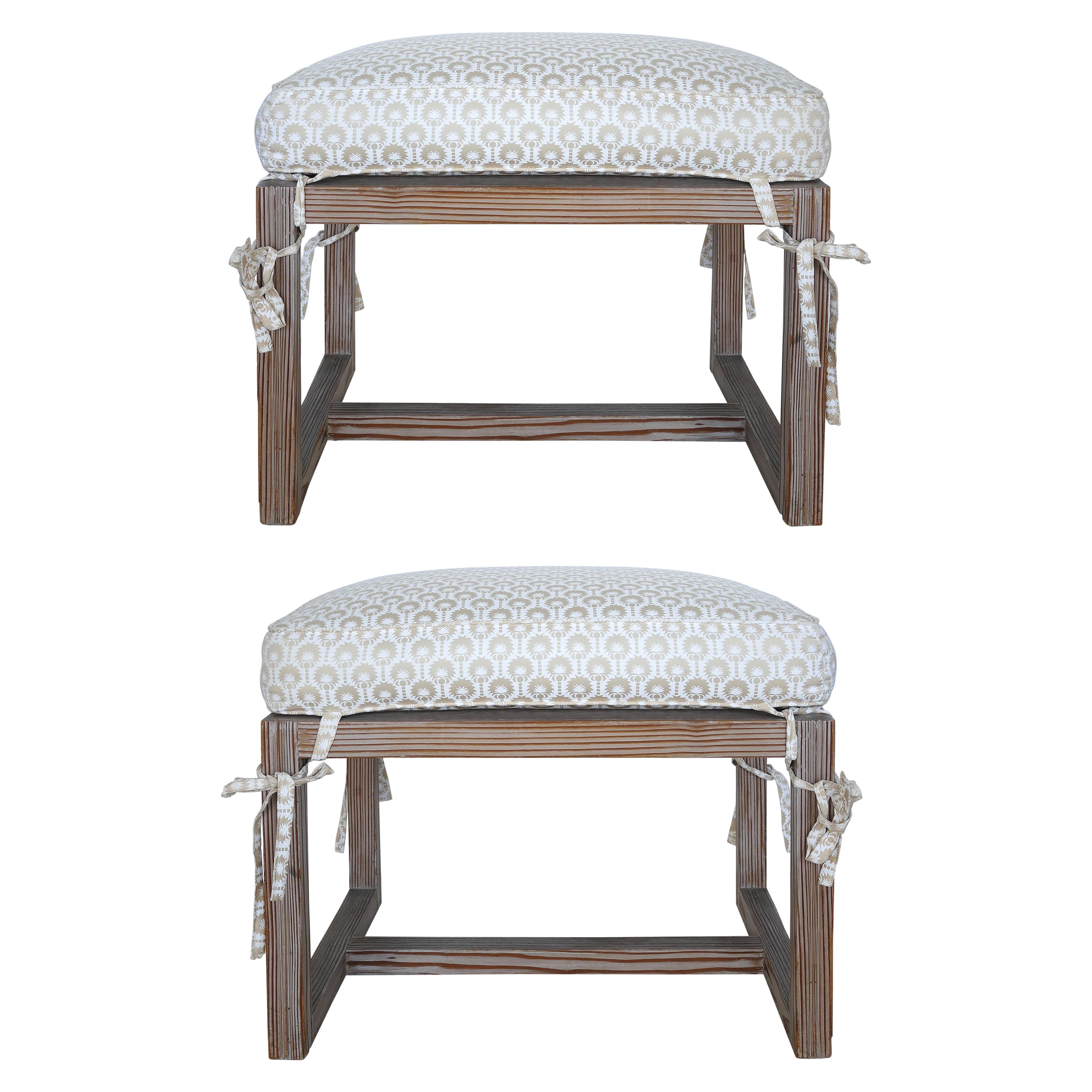 Tommi Parzinger Cerused Benches with Cushions, a Pair