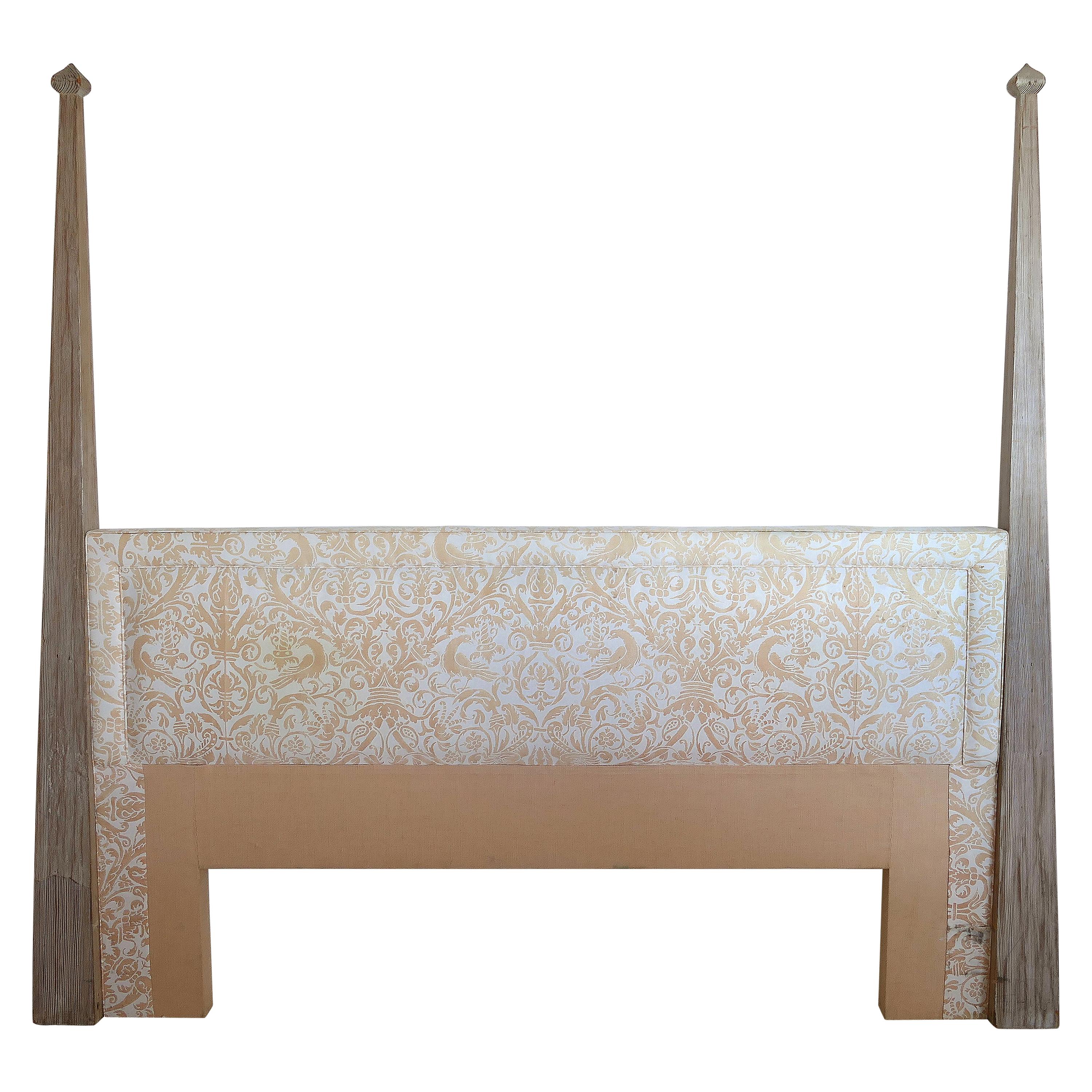 Tommi Parzinger Cerused Headboard with Fortuny Fabric, King Size