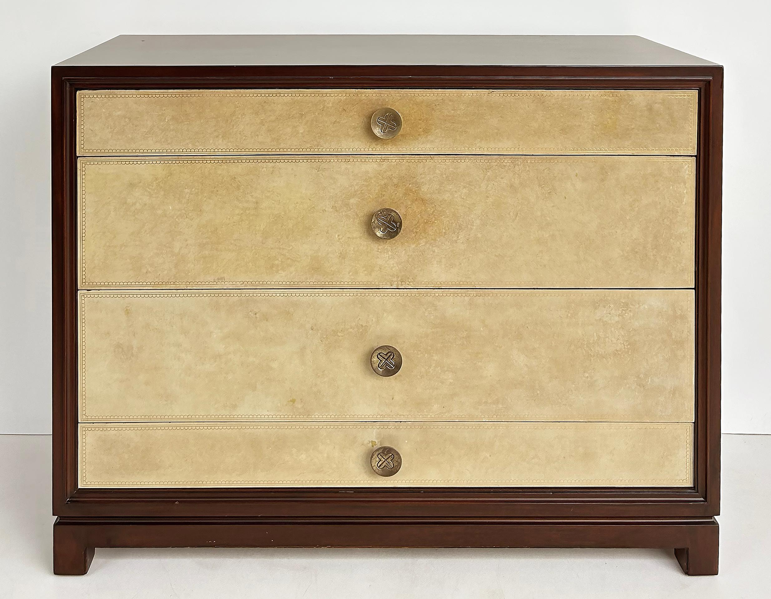 Mid-Century Modern Tommi Parzinger Charak Leather Clad Chests of Drawers,  Pair Circa 1950s For Sale