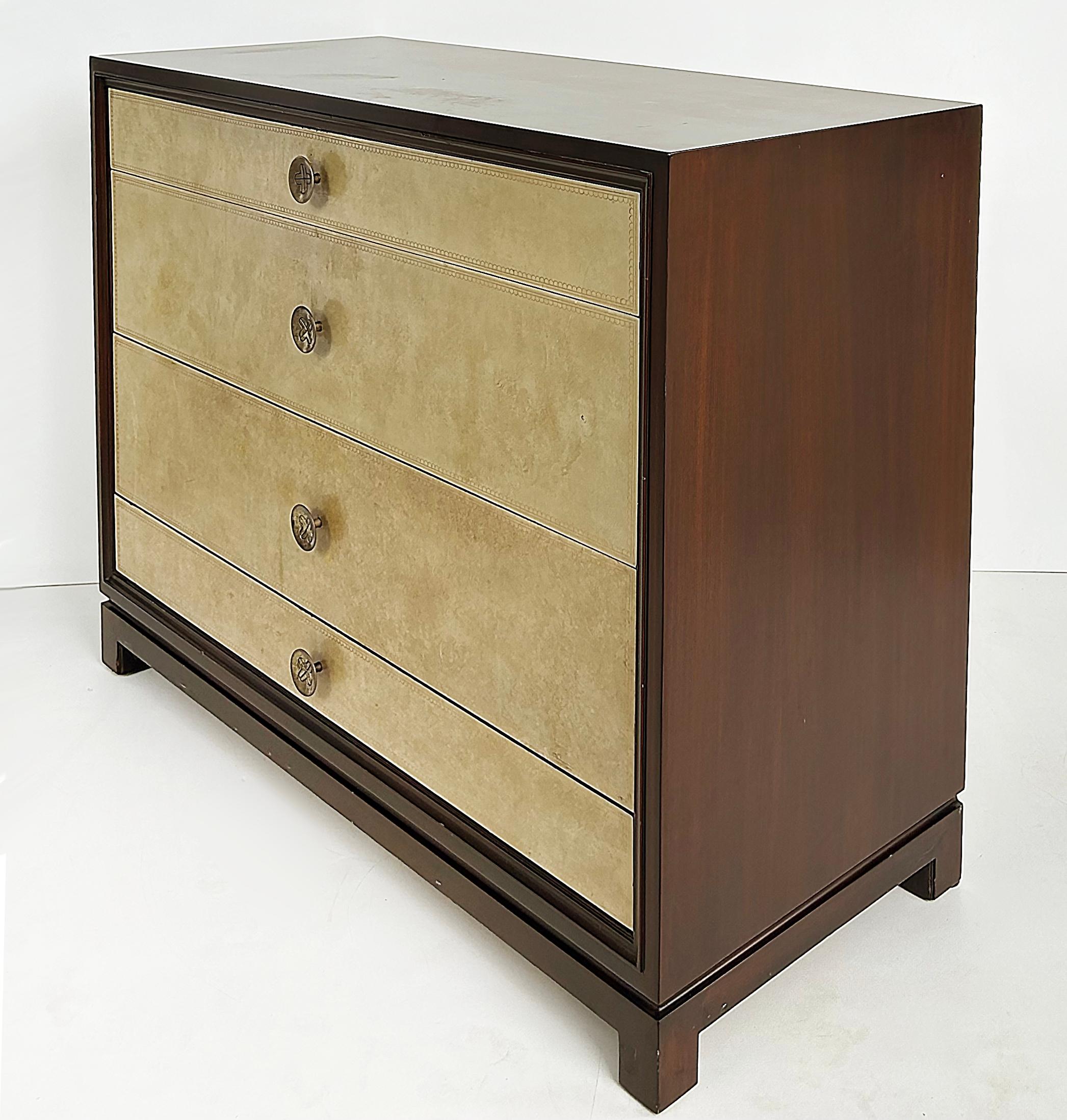 American Tommi Parzinger Charak Leather Clad Chests of Drawers,  Pair Circa 1950s For Sale