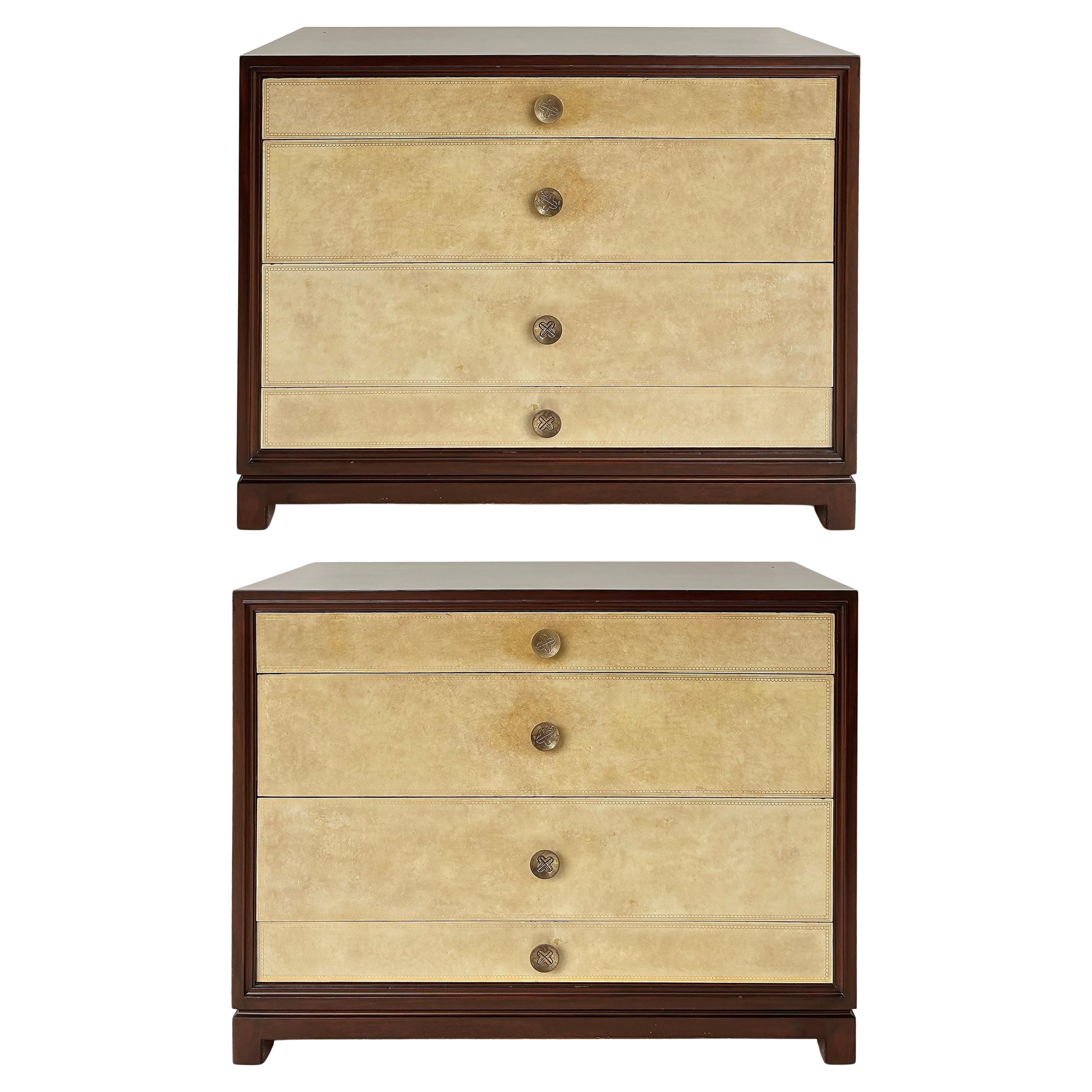 Tommi Parzinger Charak Leather Clad Chests of Drawers,  Pair Circa 1950s For Sale