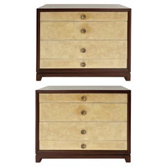 Tommi Parzinger Charak Leather Clad Chests of Drawers,  Pair Circa 1950s