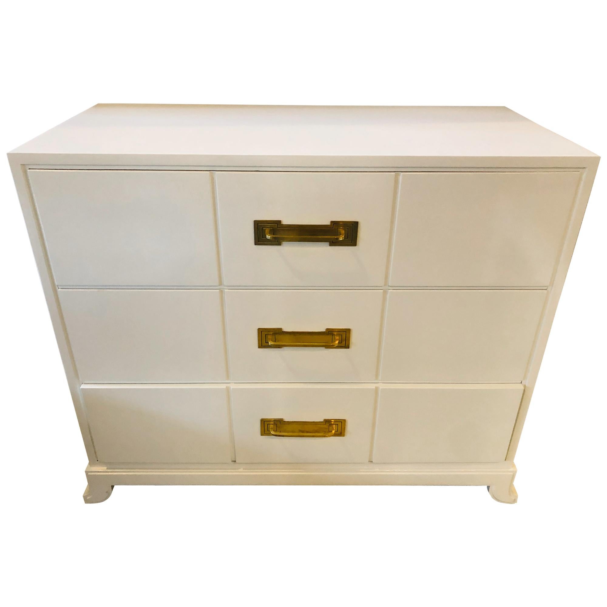 Tommi Parzinger / Charak Modern White Lacquered Hollywood Regency Chest Commode