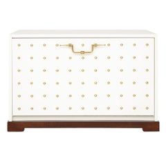 Tommi Parzinger Chest, White Lacquer, Brass Studded