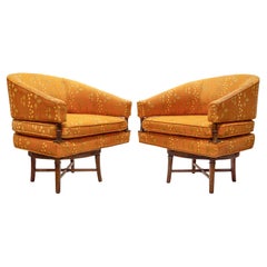 Tommi Parzinger Chic Pair of Swiveling Upholstered Lounge Chairs 1960s