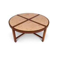 Tommi Parzinger Coffee Table in Walnut, Travertine, USA 1950