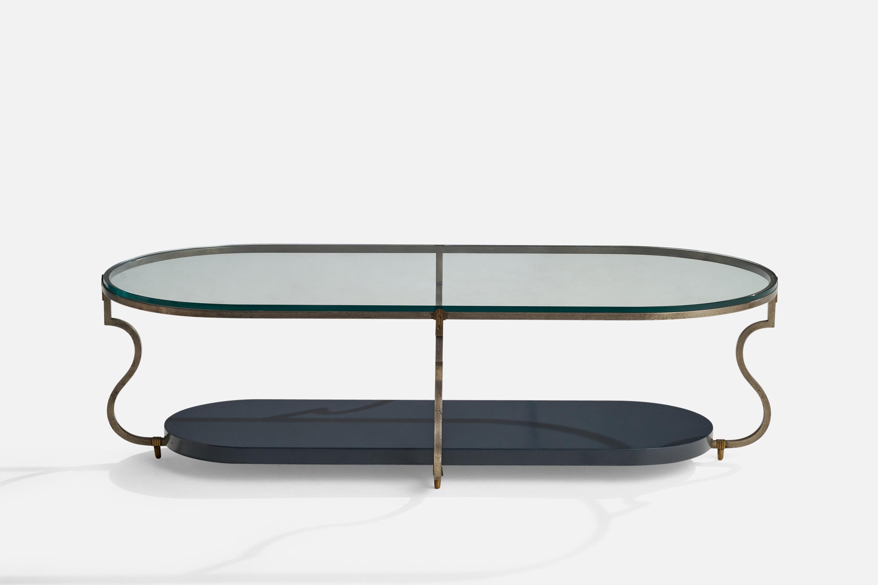 Mid-Century Modern Tommi Parzinger, Coffee Table, Steel, Glass, Wood, USA, 1950s For Sale