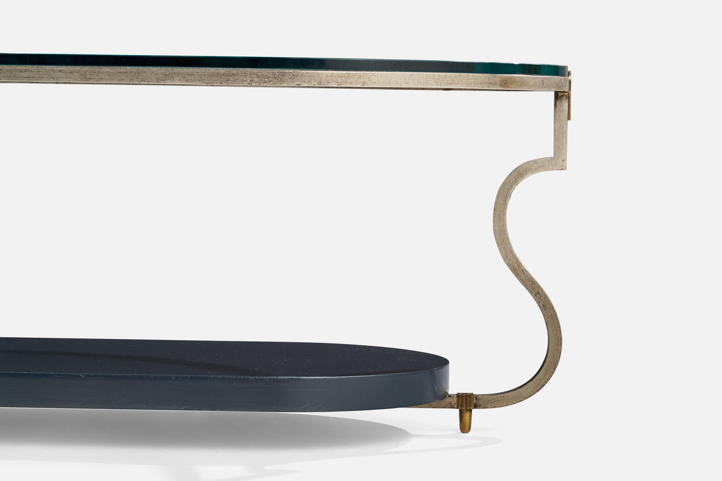 American Tommi Parzinger, Coffee Table, Steel, Glass, Wood, USA, 1950s For Sale