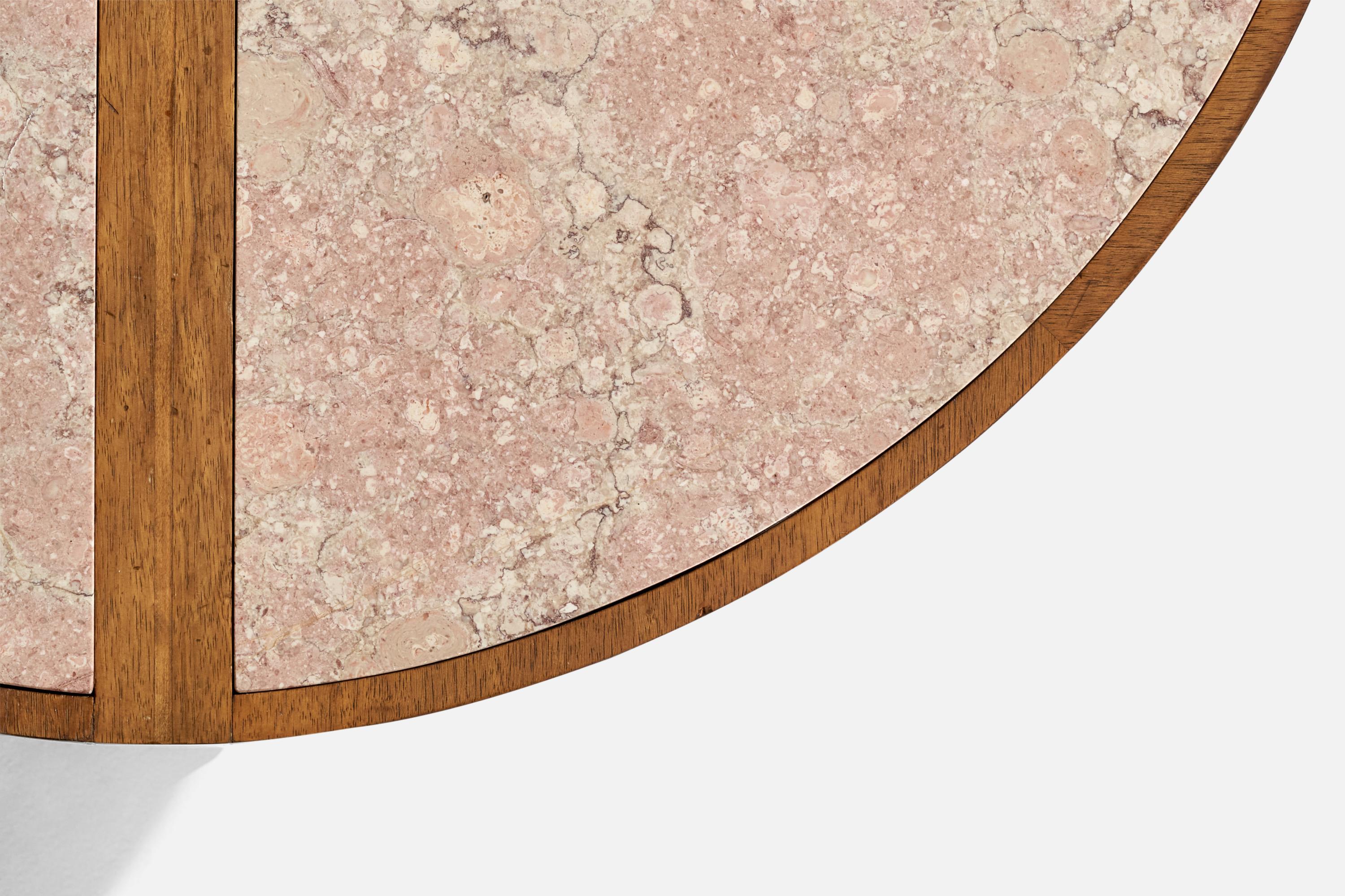 Mid-Century Modern Tommi Parzinger, Coffee Table, Walnut, Travertine, USA, 1950s For Sale