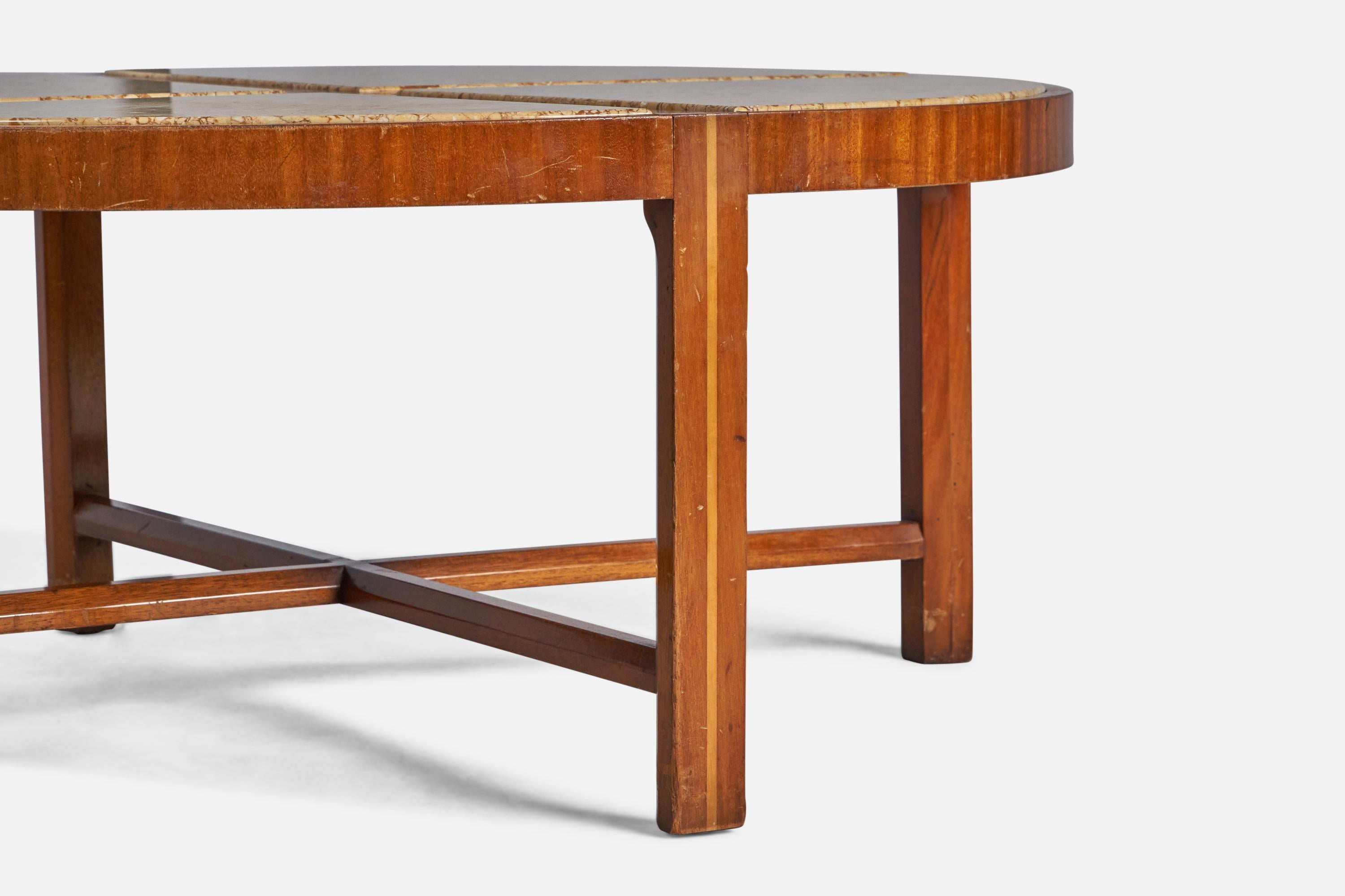American Tommi Parzinger, Coffee Table, Walnut, Travertine, USA, 1950s For Sale