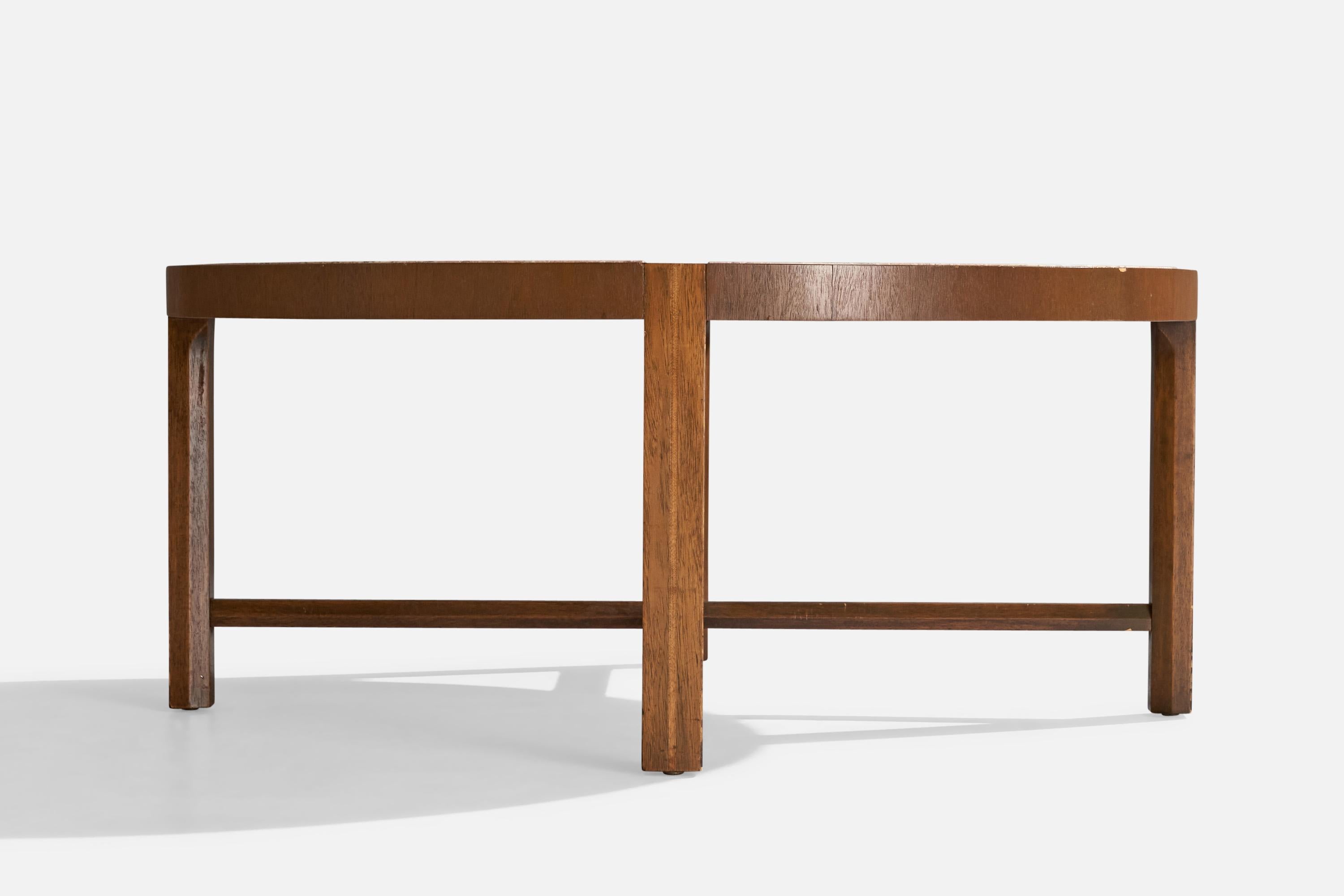 Tommi Parzinger, Coffee Table, Walnut, Travertine, USA, 1950s In Good Condition For Sale In High Point, NC