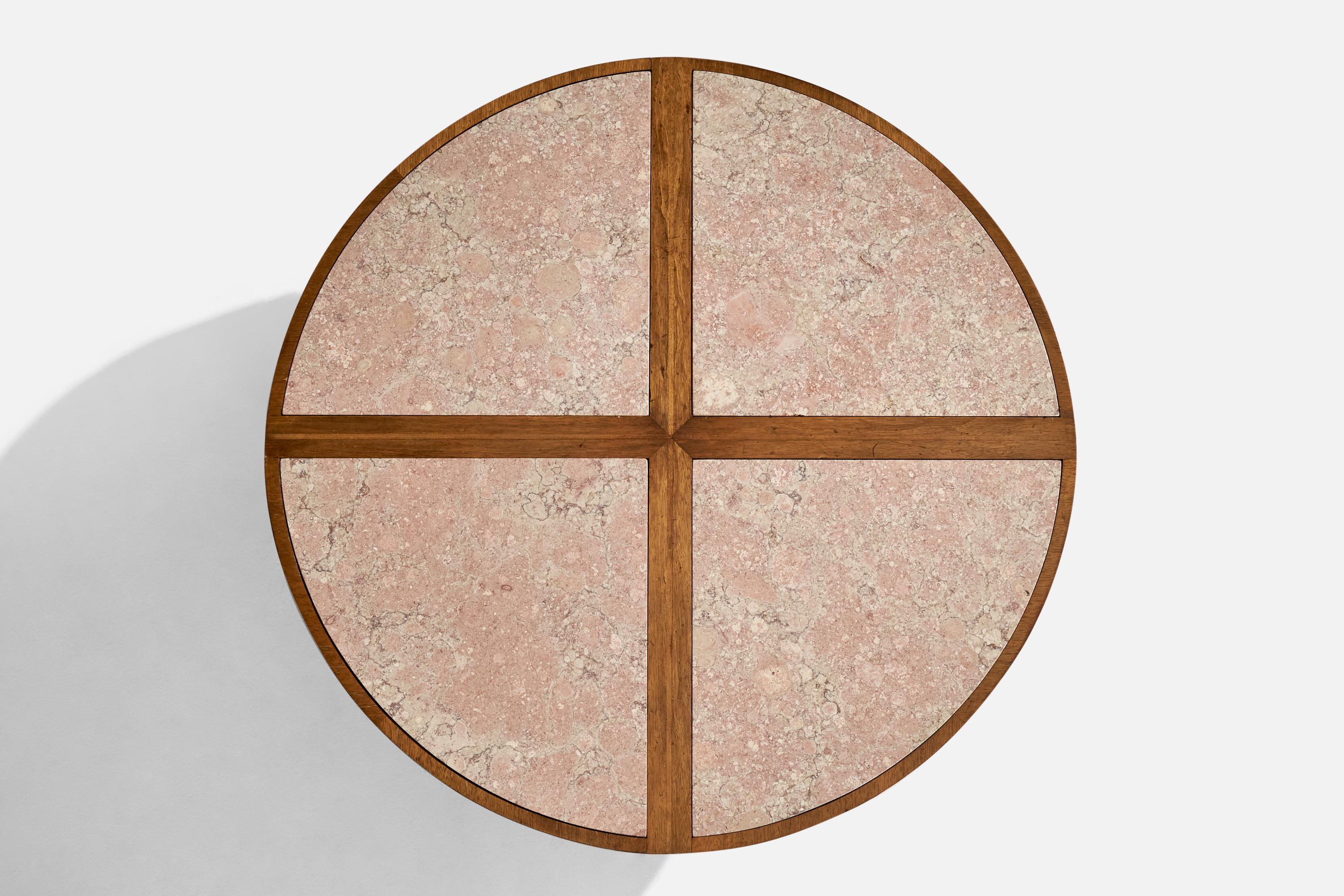 Tommi Parzinger, Coffee Table, Walnut, Travertine, USA, 1950s For Sale 3