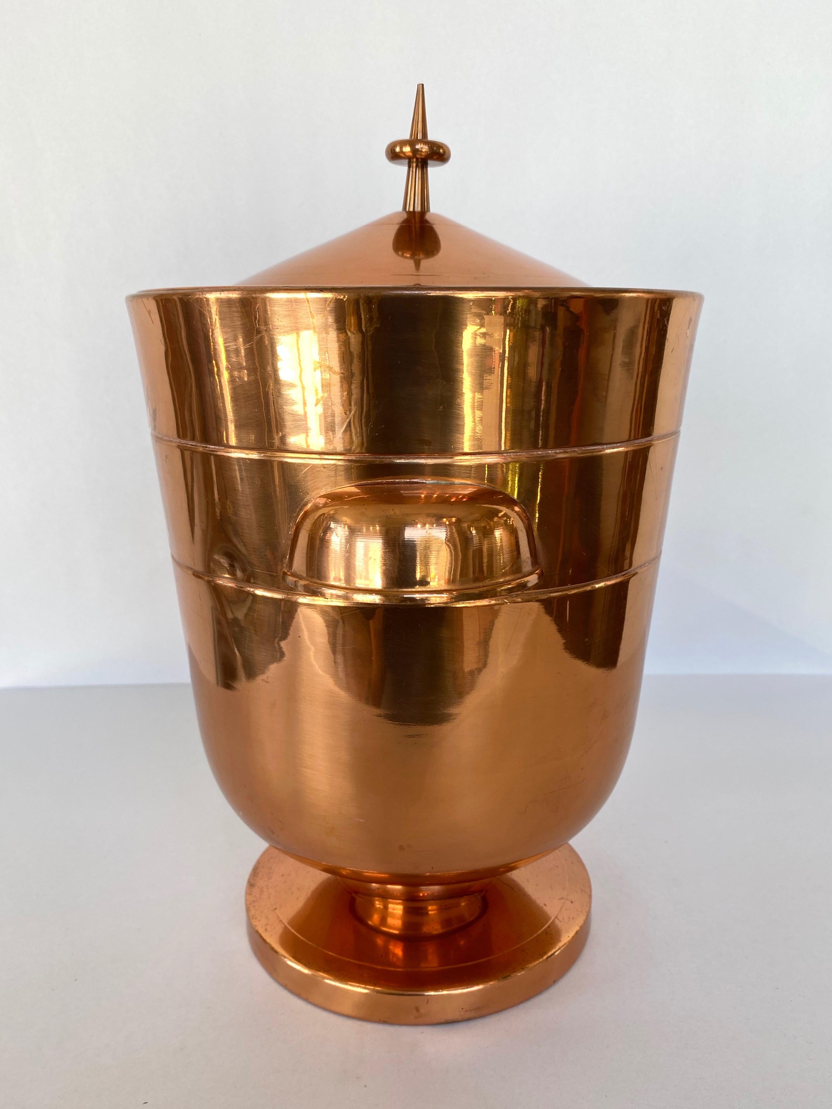 Tommi Parzinger Copper Ice Bucket or Champagne Cooler with Tongs, 1950s 3