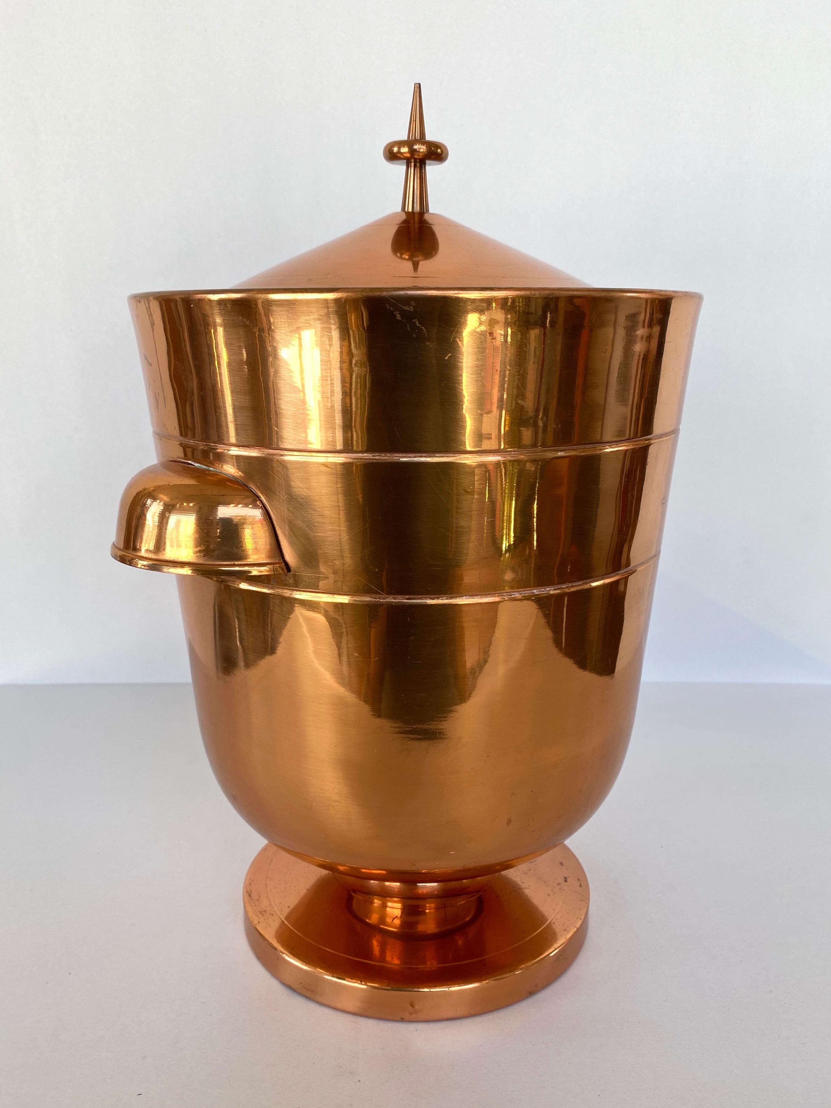 Tommi Parzinger Copper Ice Bucket or Champagne Cooler with Tongs, 1950s 4