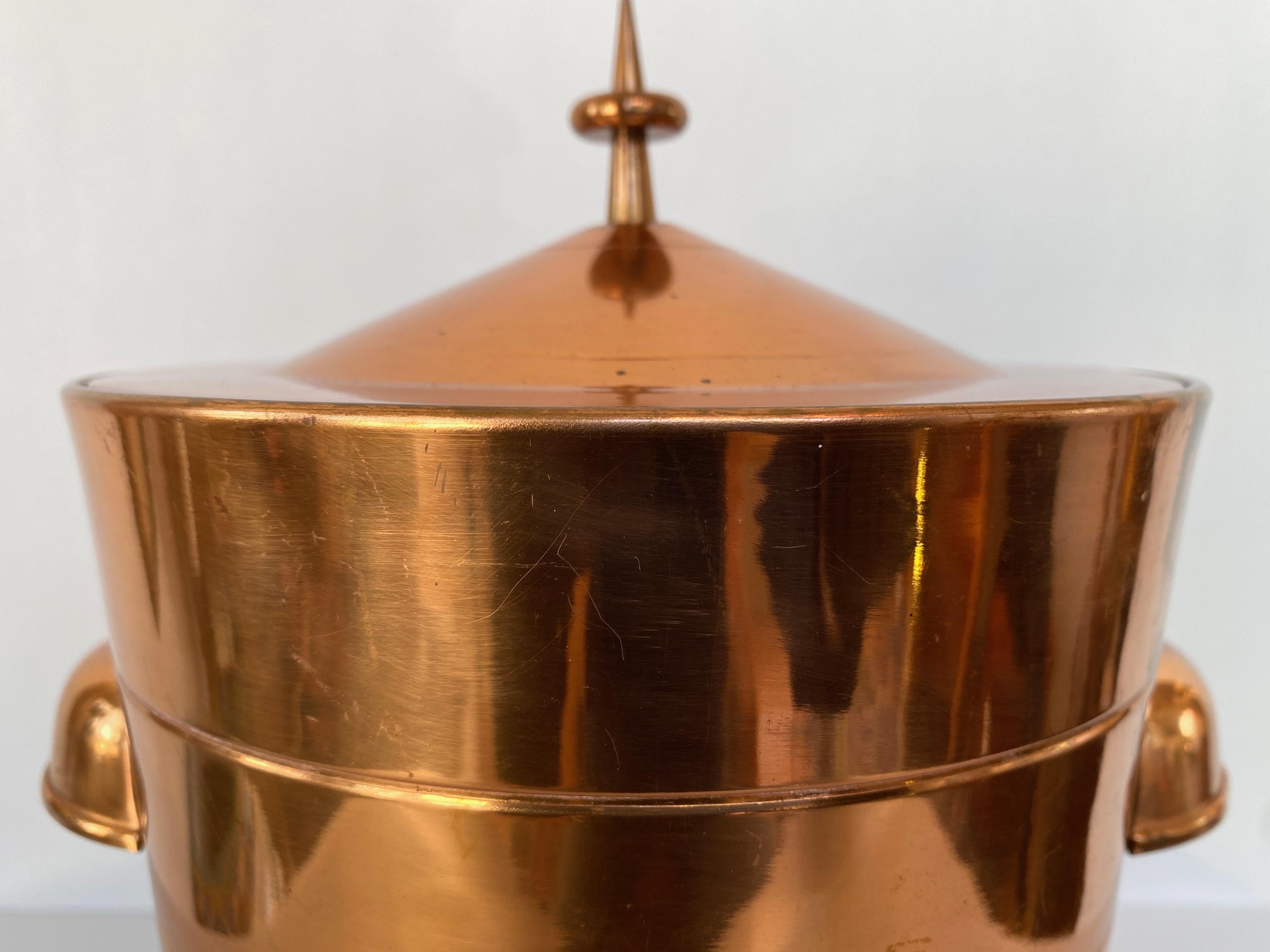 Tommi Parzinger Copper Ice Bucket or Champagne Cooler with Tongs, 1950s 2