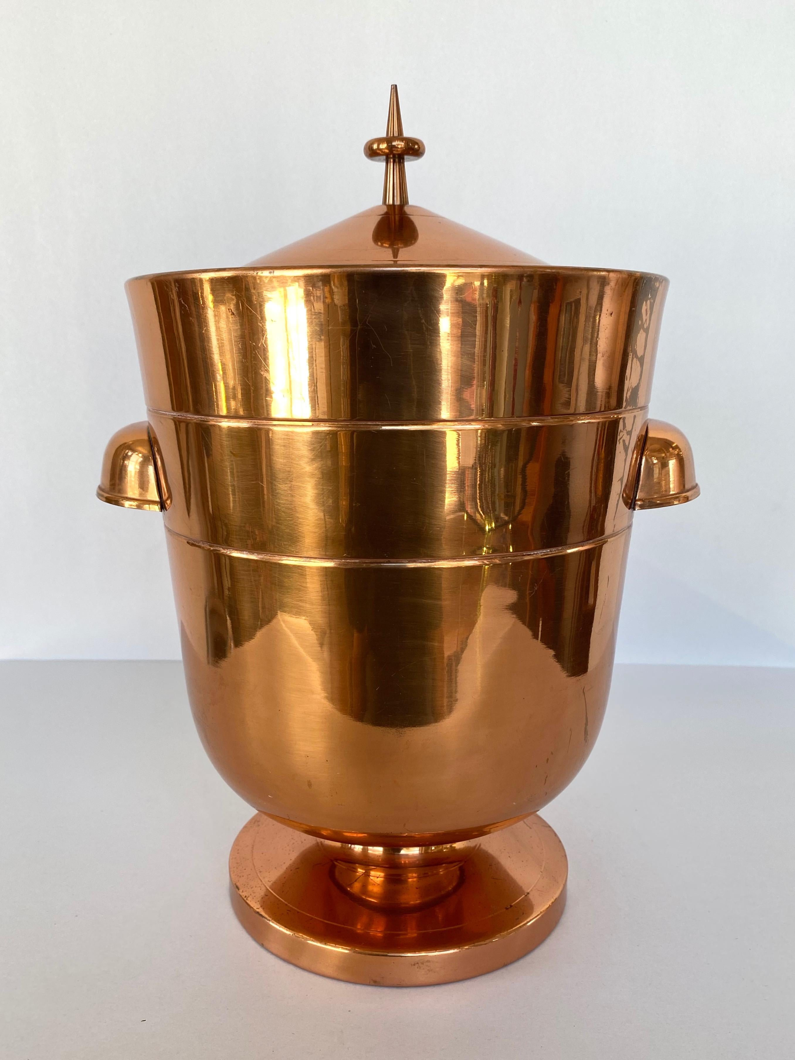 Italian Tommi Parzinger Copper Ice Bucket or Champagne Cooler with Tongs, 1950s