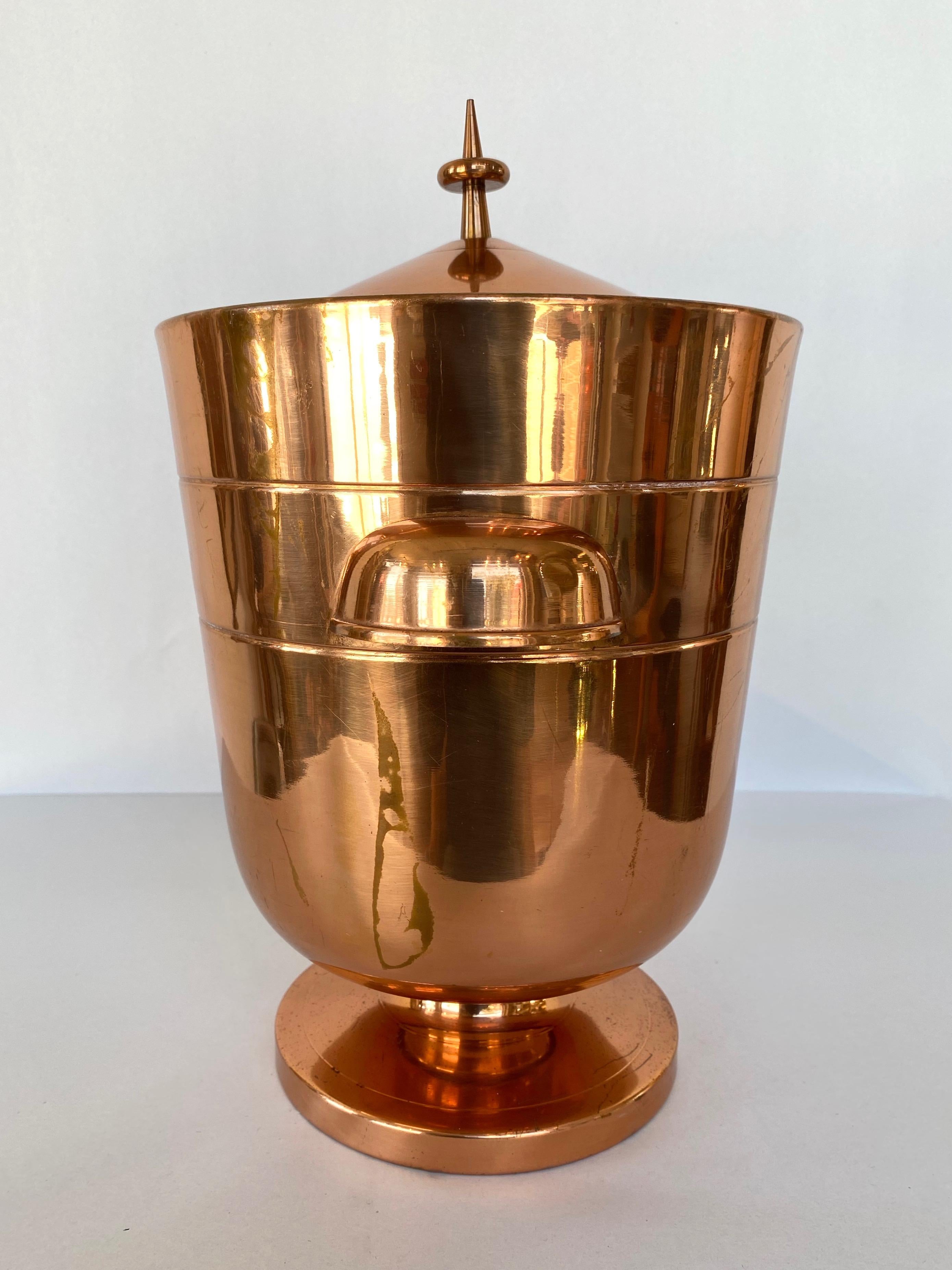 Mid-20th Century Tommi Parzinger Copper Ice Bucket or Champagne Cooler with Tongs, 1950s