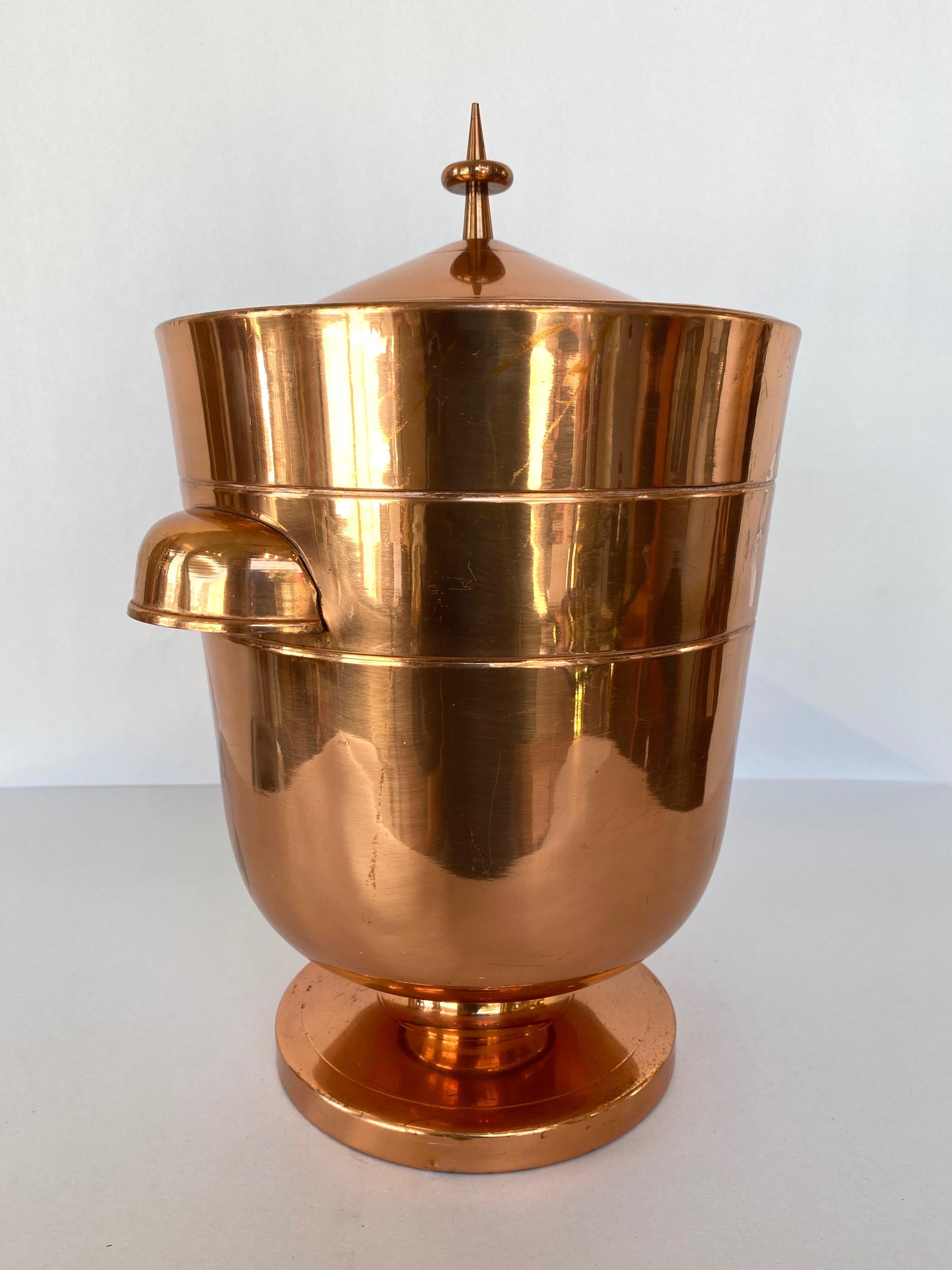 Brass Tommi Parzinger Copper Ice Bucket or Champagne Cooler with Tongs, 1950s