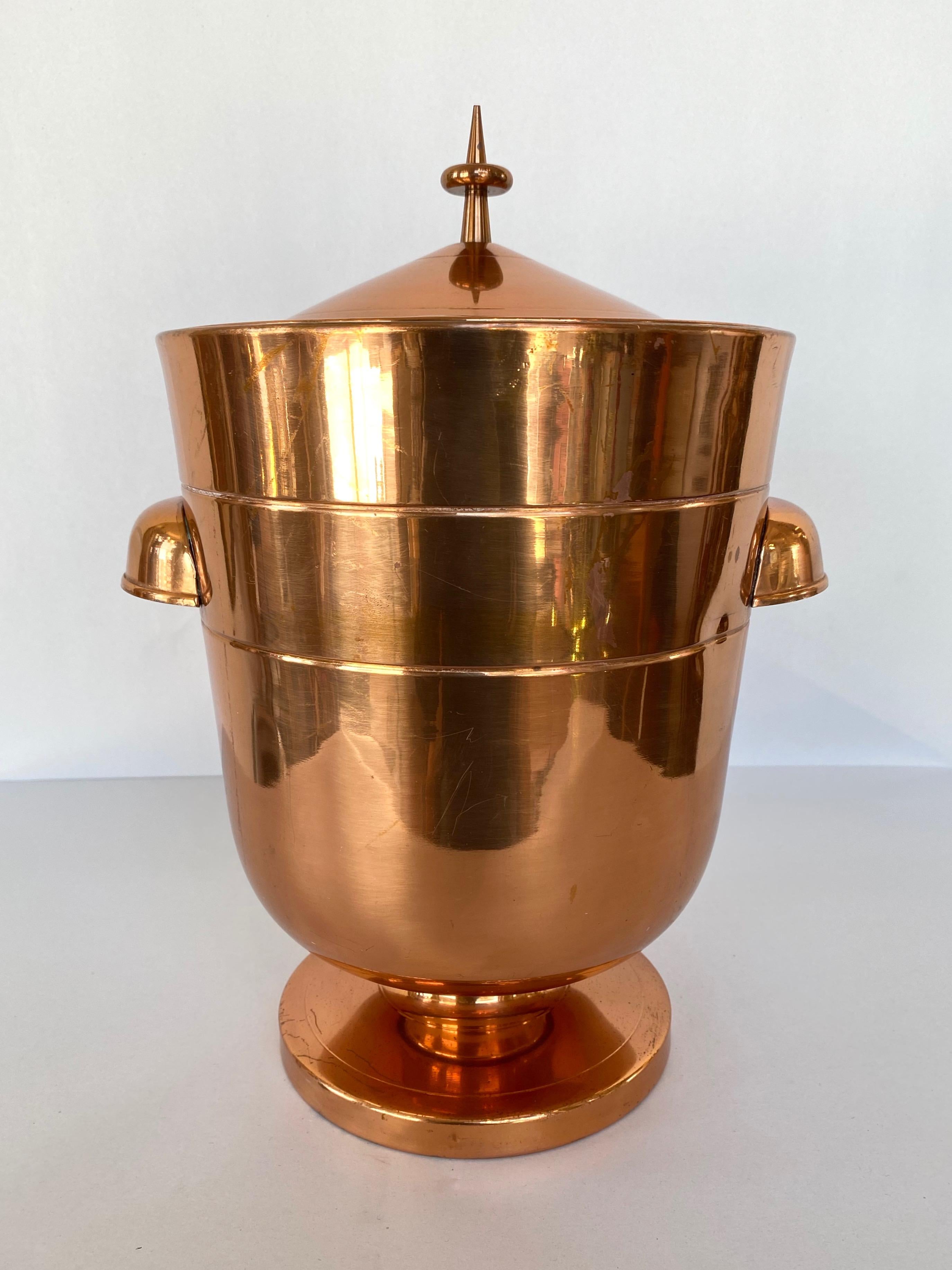 Tommi Parzinger Copper Ice Bucket or Champagne Cooler with Tongs, 1950s 1