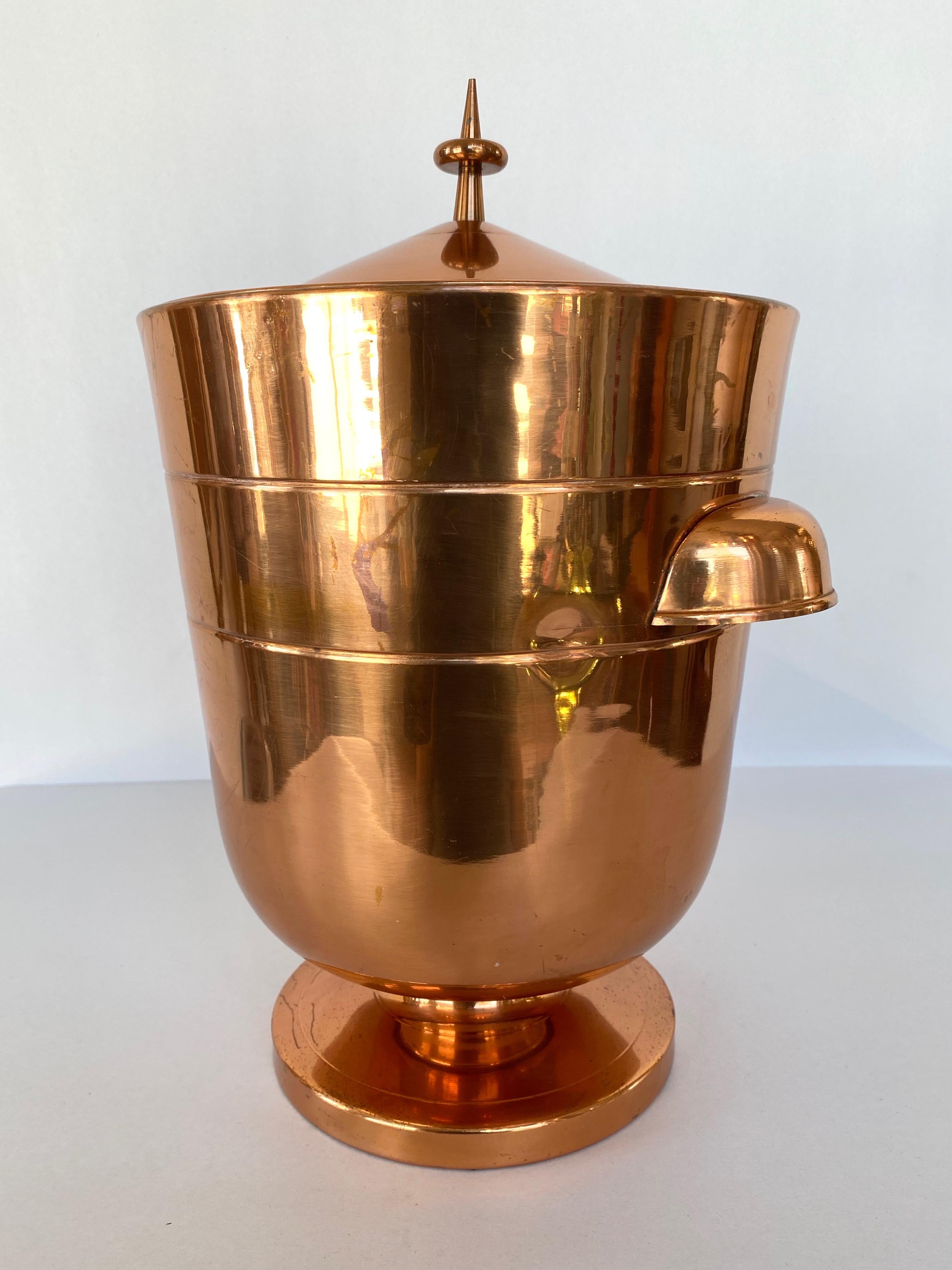 Tommi Parzinger Copper Ice Bucket or Champagne Cooler with Tongs, 1950s 2