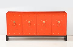 Tommi Parzinger Coral Lacquer Studded Credenza