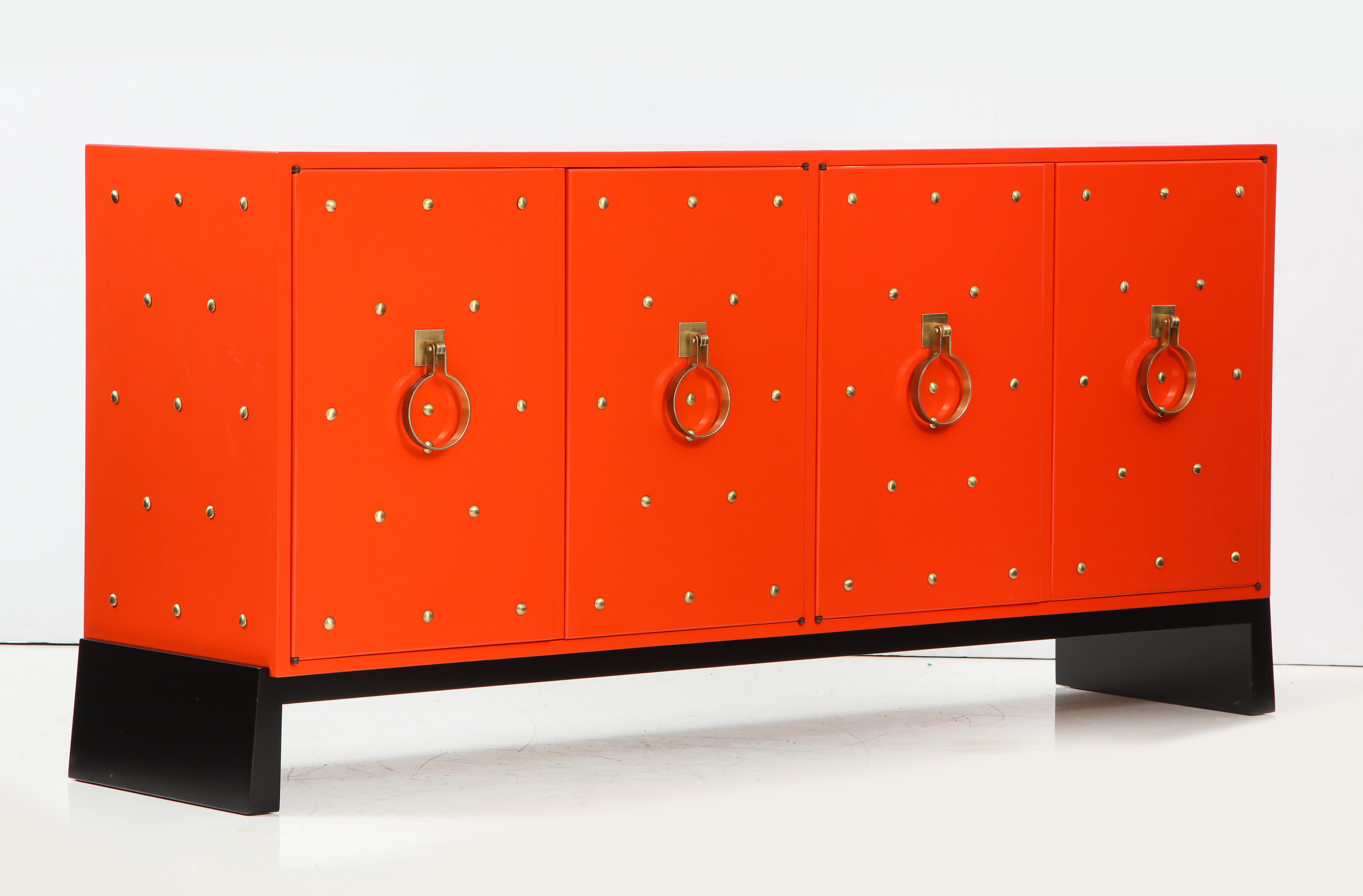 Mid-Century Modern Tommi Parzinger Coral Lacquer Studded Credenza