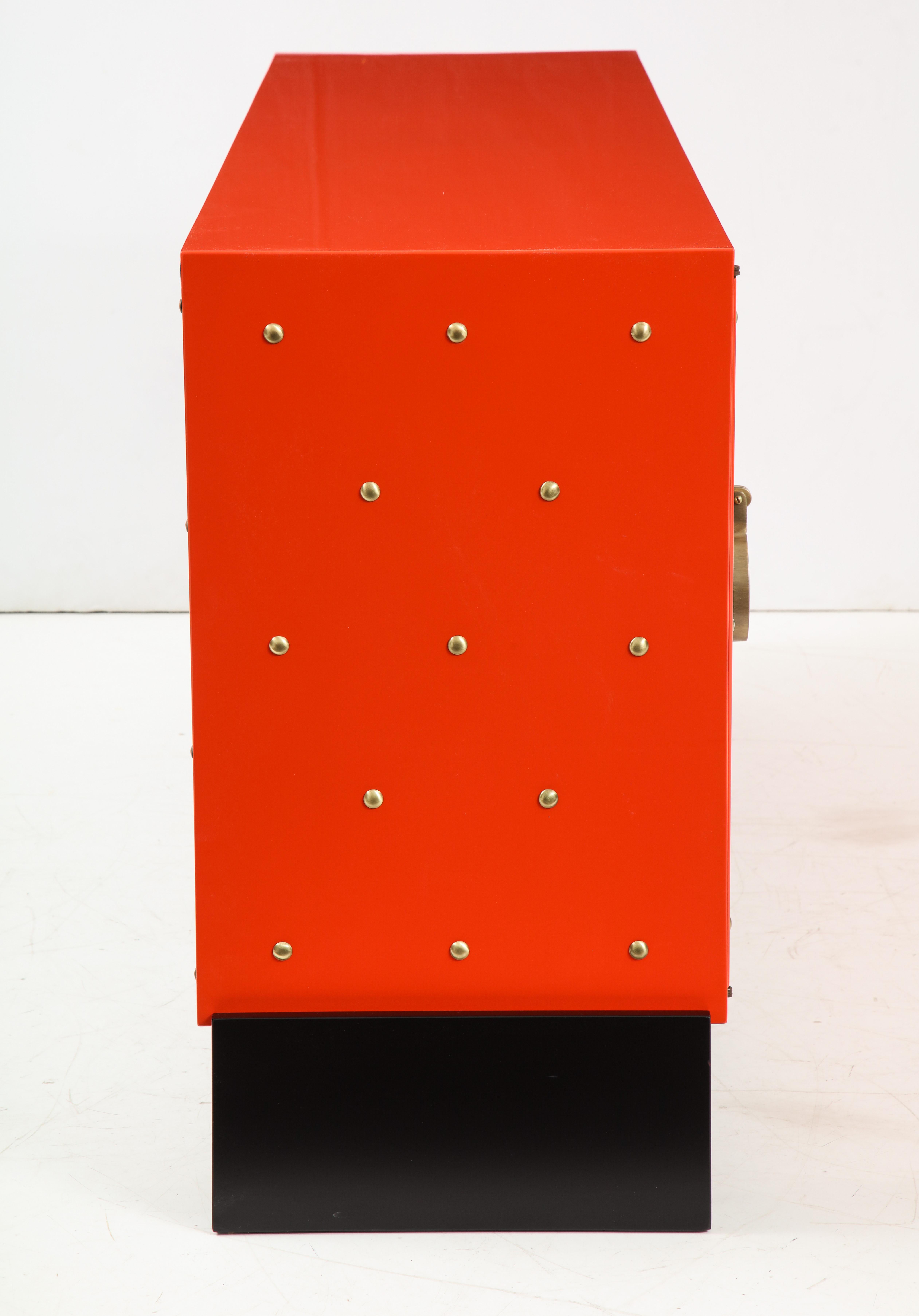 American Tommi Parzinger Coral Lacquer Studded Credenza