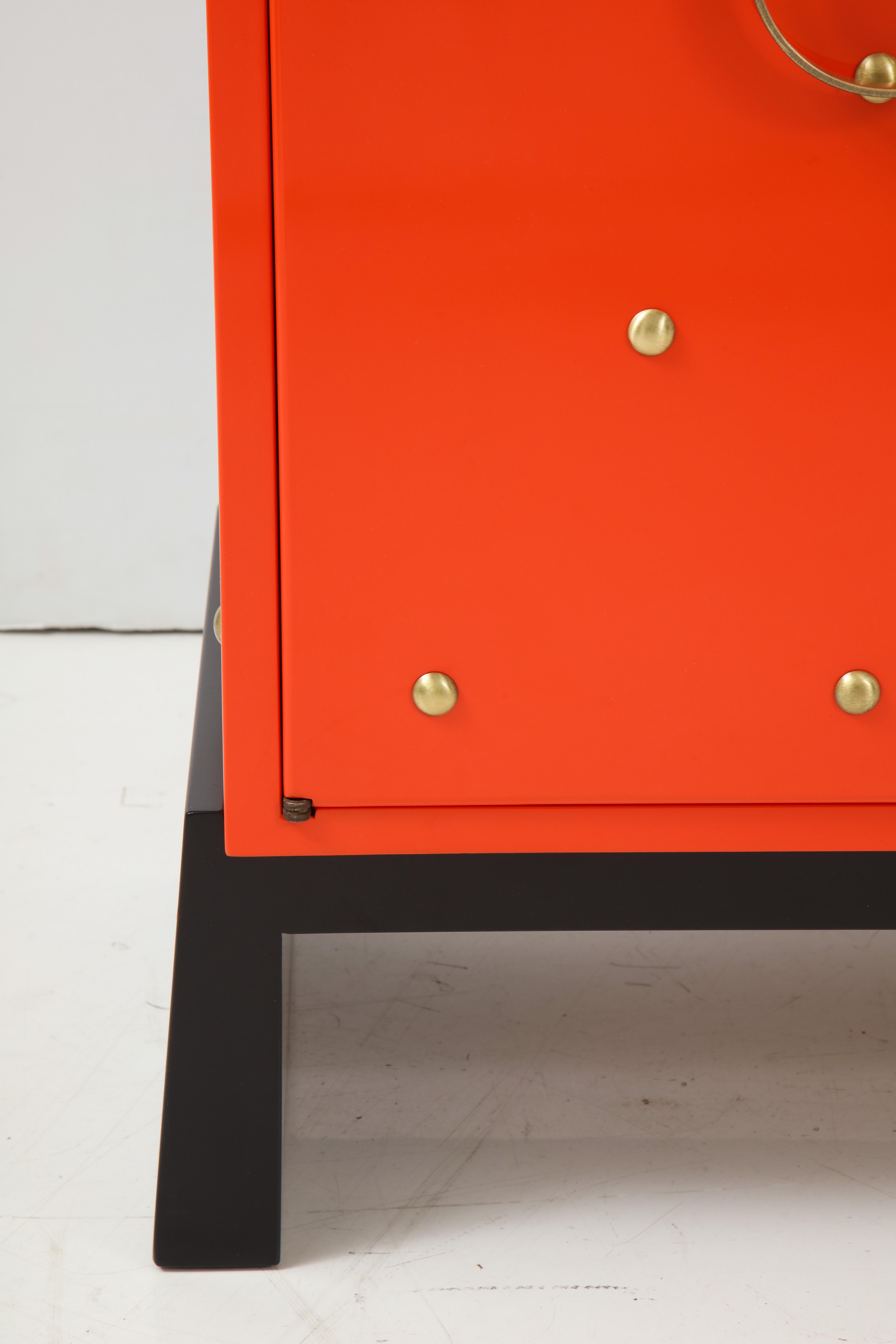 20th Century Tommi Parzinger Coral Lacquer Studded Credenza