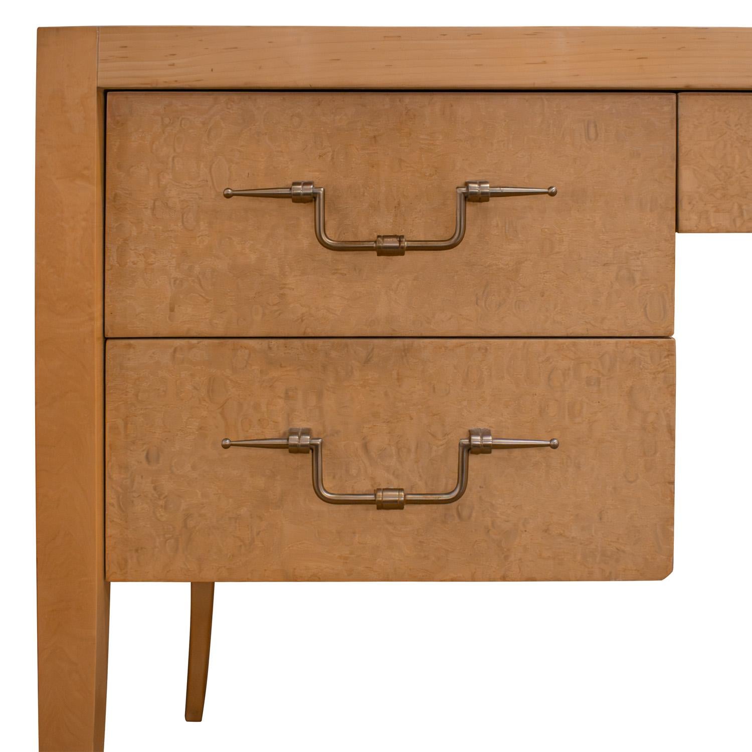 Fatto a mano Tommi Parzinger Desk in White Ash with Engraved Brass Pulls 1960s (Signed) in vendita