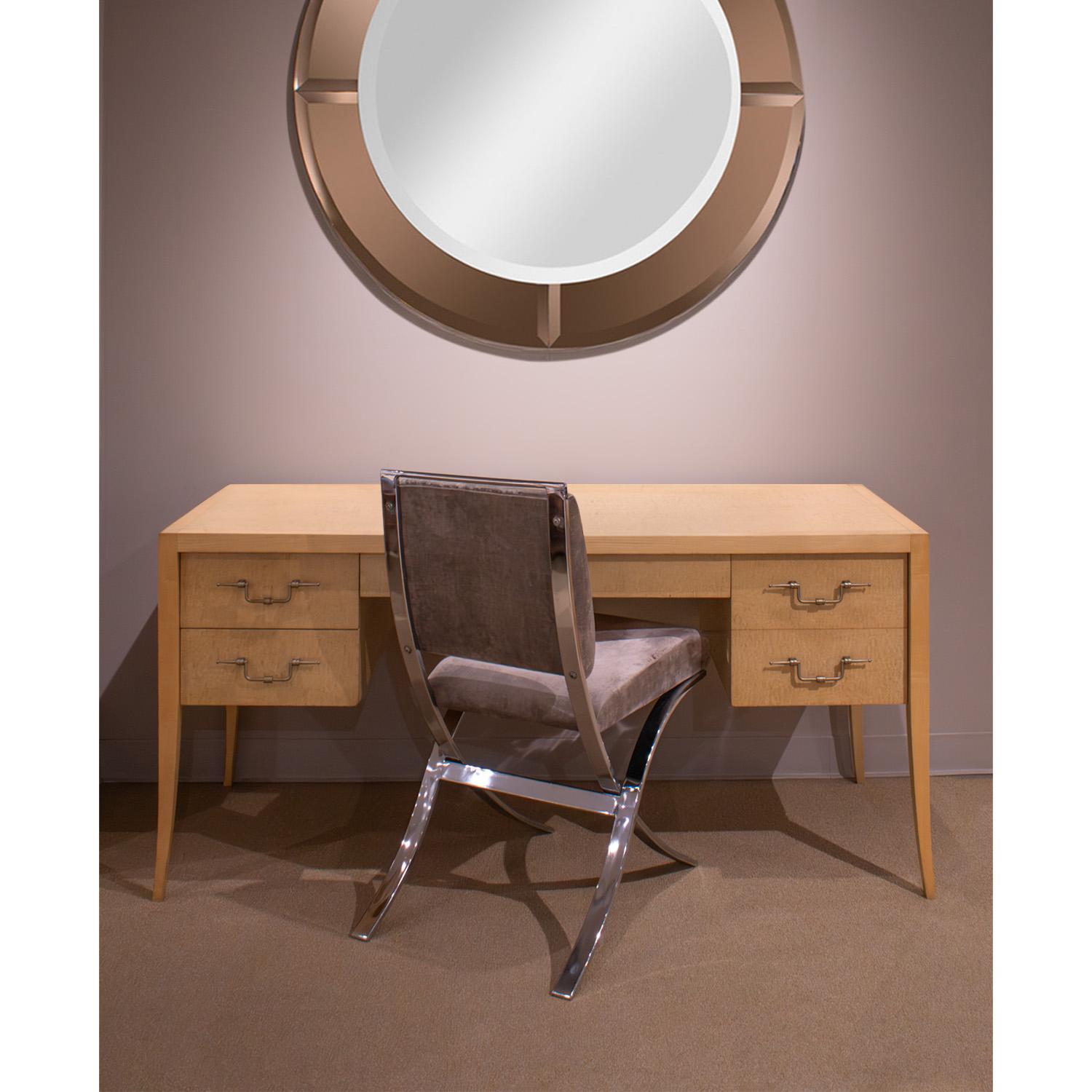Ottone Tommi Parzinger Desk in White Ash with Engraved Brass Pulls 1960s (Signed) in vendita