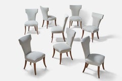 Tommi Parzinger, Dining Chairs, Mahogany, Fabric, USA, 1950s