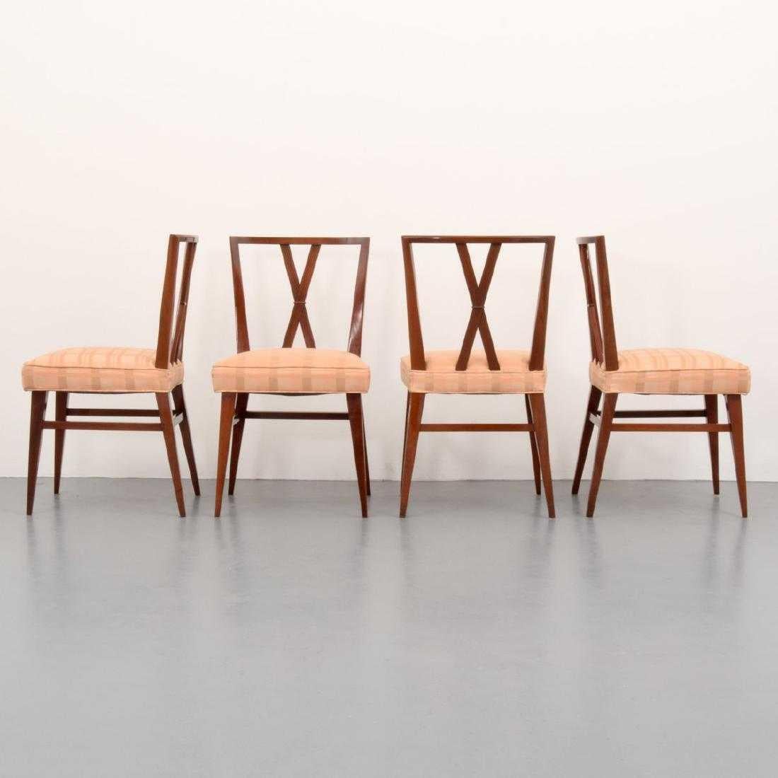Dining table and 4 chairs by Tommi Parzinger for Charak Modern. Table has brass sabots. 

Markings: Charak stamp and label (table)

Dimensions(H, W, D): table: 29.75