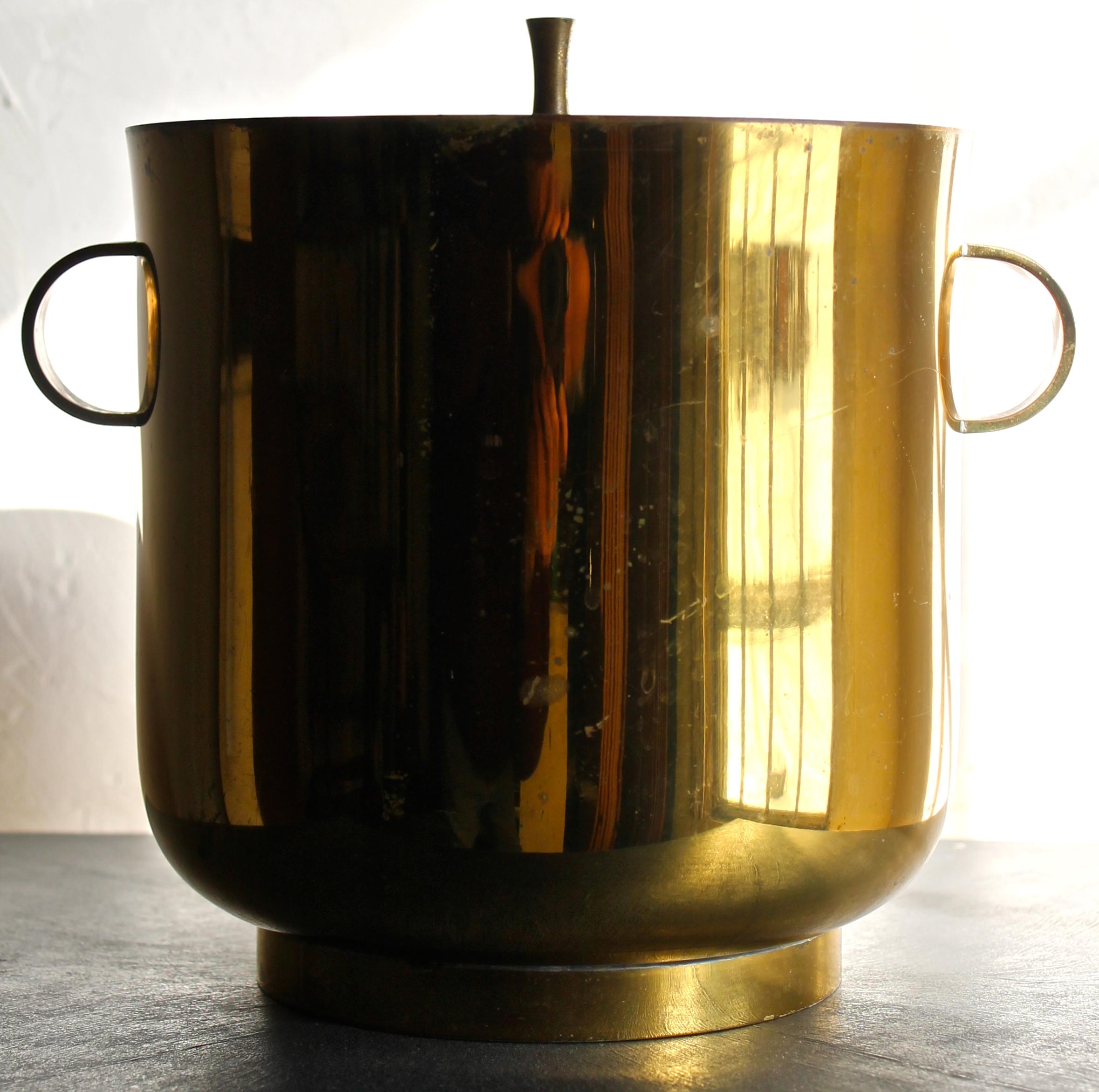 Hand-Crafted Tommi Parzinger Dorlyn Silversmiths Brass Ice Bucket and Bell