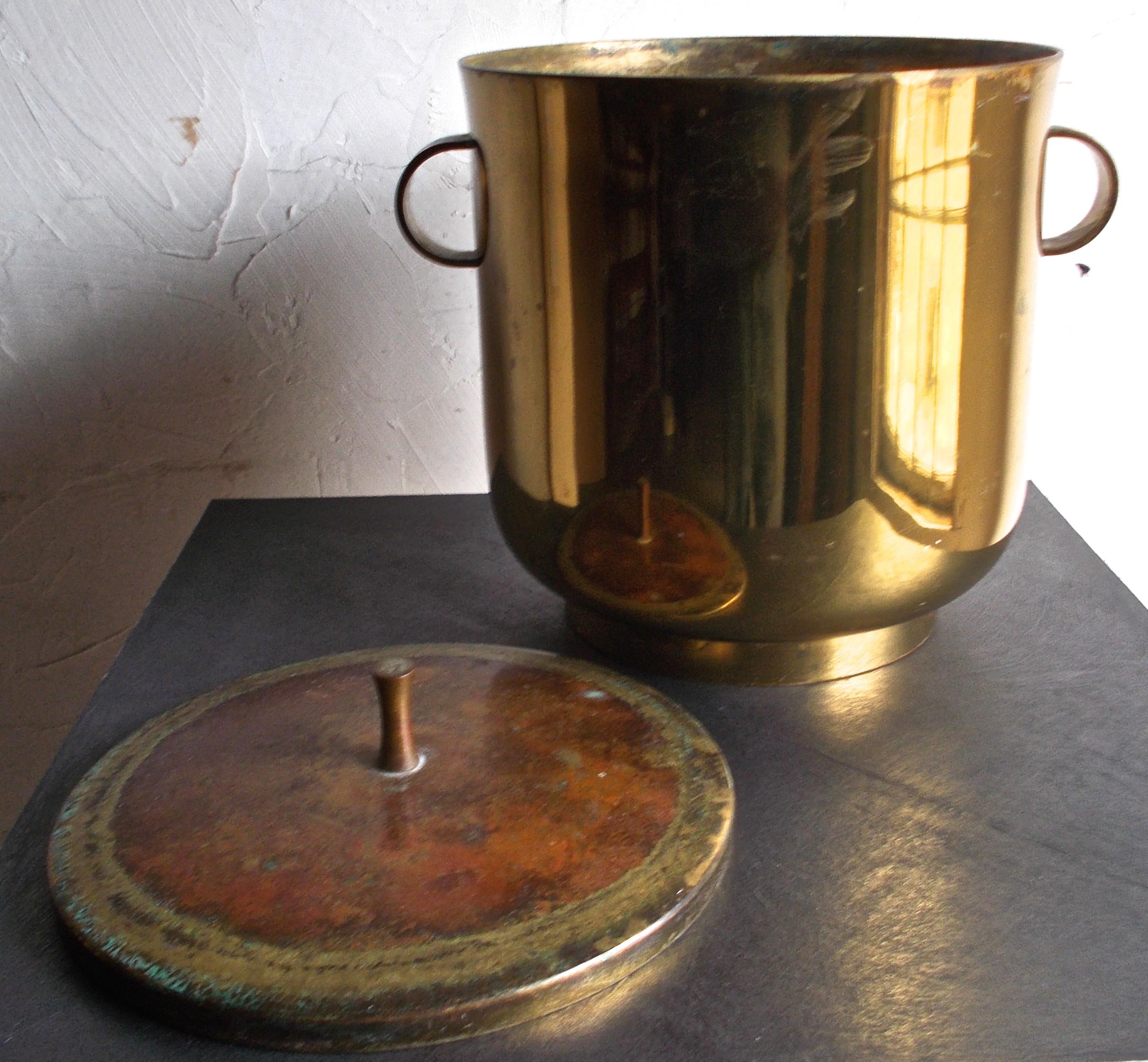 20th Century Tommi Parzinger Dorlyn Silversmiths Brass Ice Bucket and Bell