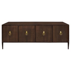 Tommi Parzinger Elegant 4 Door Credenza in Mahogany with Brass Hardware 1970s