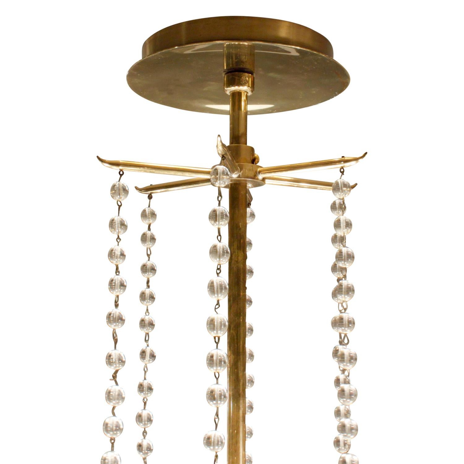 Tommi Parzinger Elegant 6-Arm Chandelier with Crystal Balls, 1950s In Excellent Condition In New York, NY