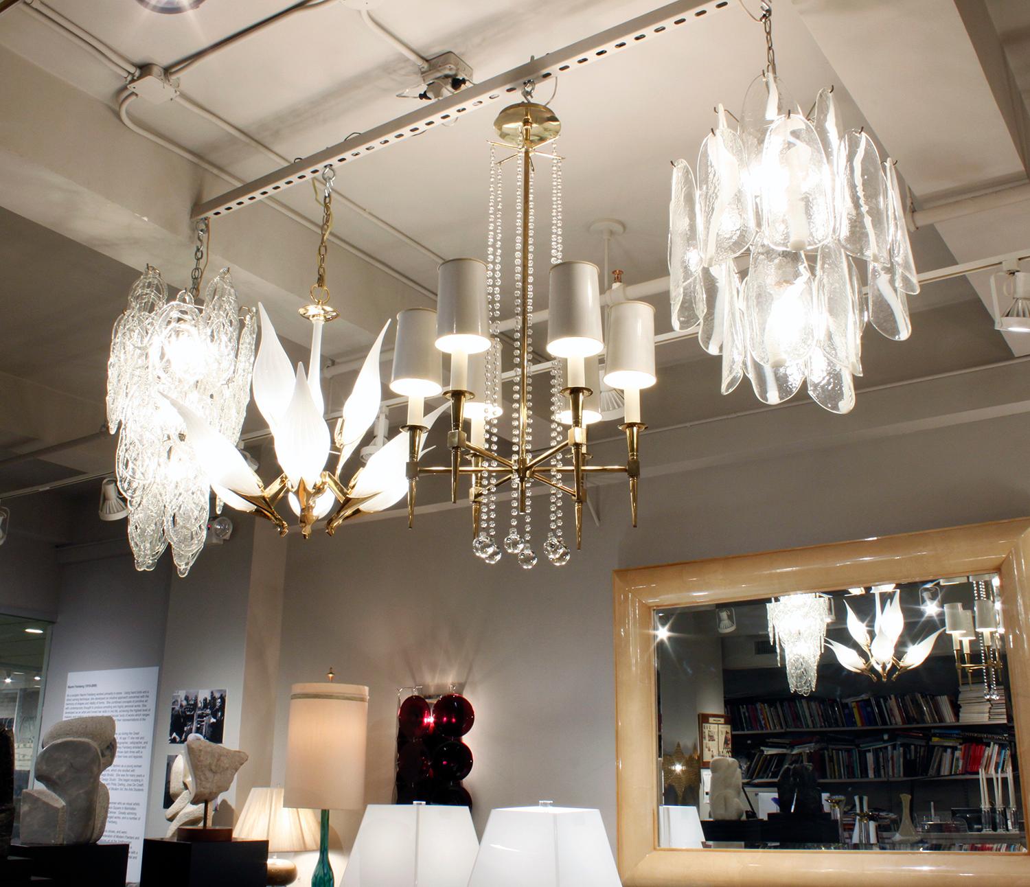 Mid-20th Century Tommi Parzinger Elegant 6-Arm Chandelier with Crystal Balls, 1950s