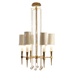 Tommi Parzinger Elegant 6-Arm Chandelier with Crystal Balls, 1950s