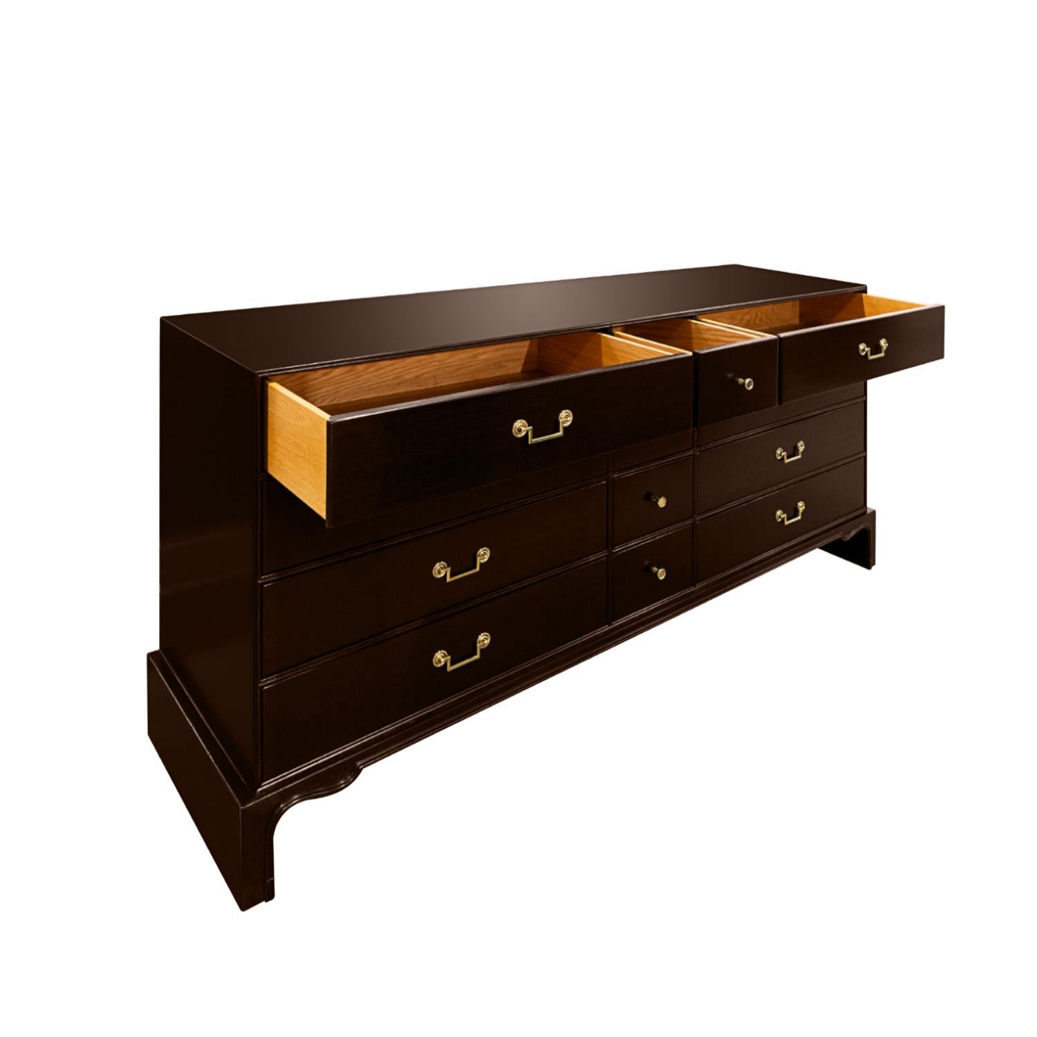 Hand-Crafted Tommi Parzinger Elegant Chest Of Drawers with Brass Pulls 1940s (Signed) For Sale