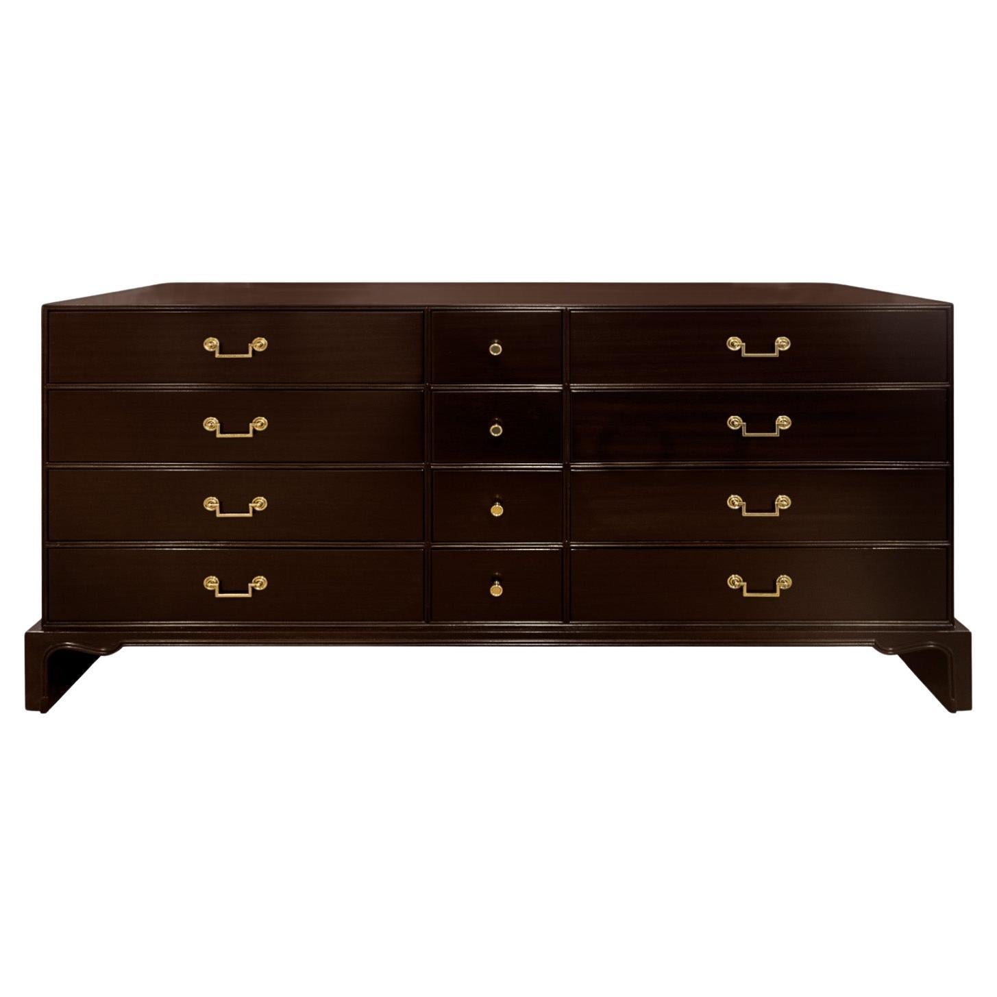 Tommi Parzinger Elegant Chest Of Drawers with Brass Pulls 1940s (Signed) For Sale