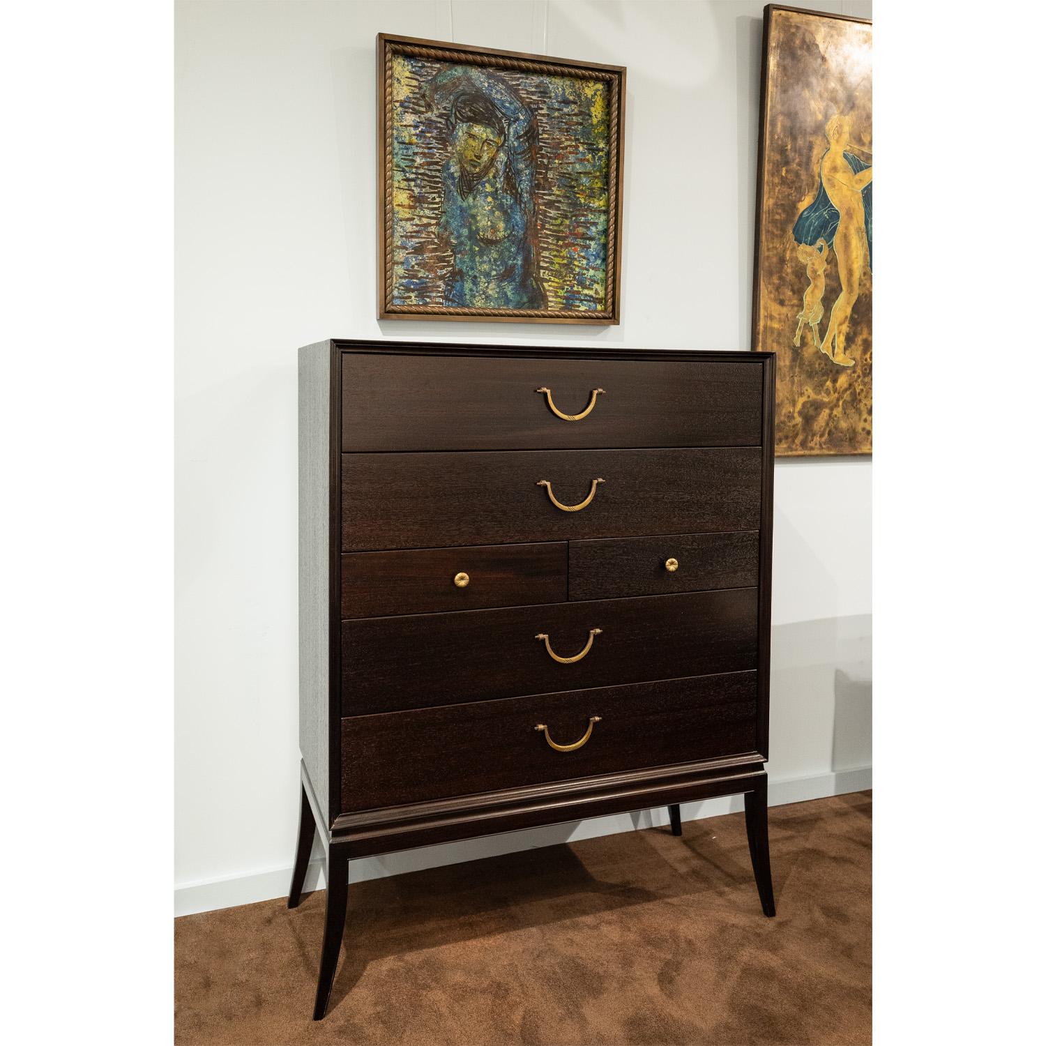 Tommi Parzinger Elegant Chest of Drawers with Etched Brass Pulls 1950s (Signed) For Sale 3