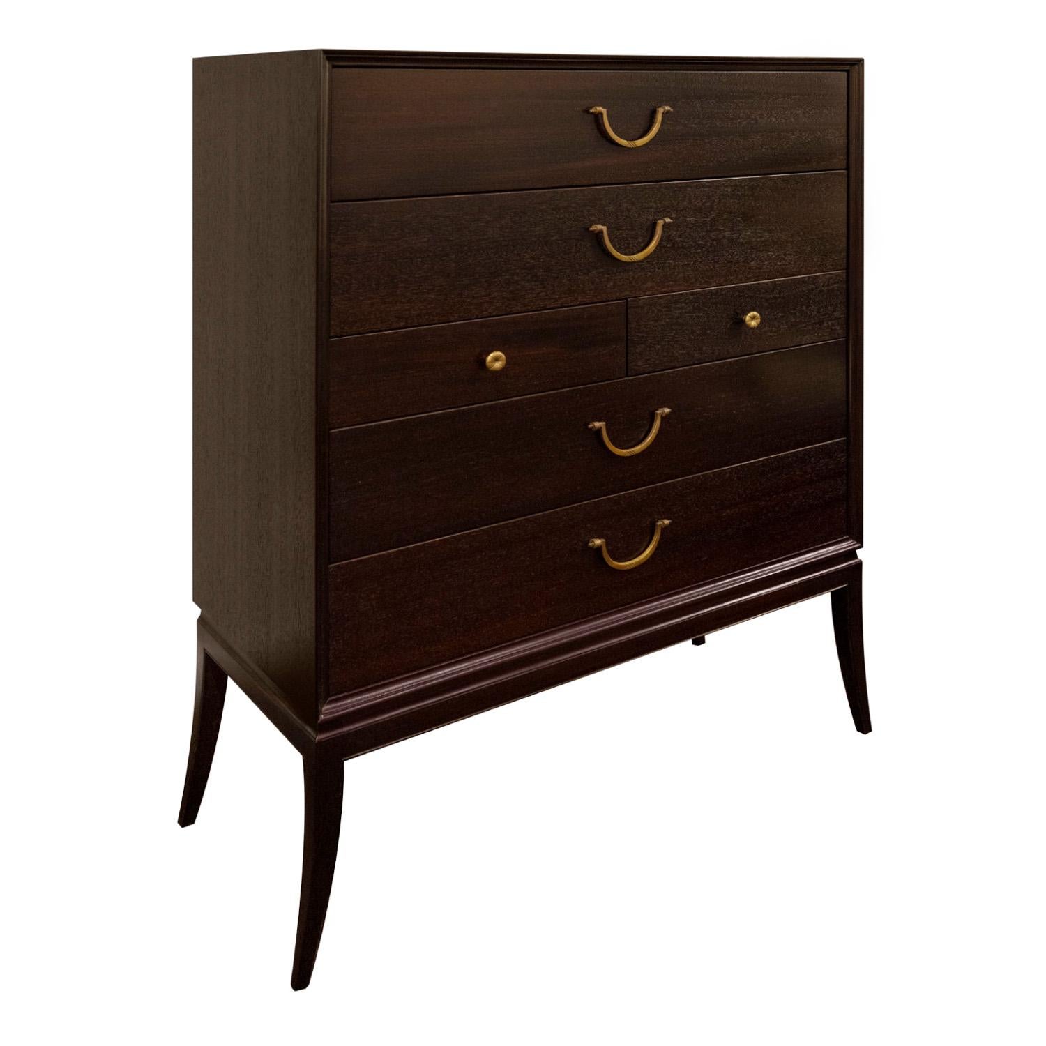 Mid-Century Modern Tommi Parzinger Elegant Chest of Drawers with Etched Brass Pulls 1950s (Signed) For Sale