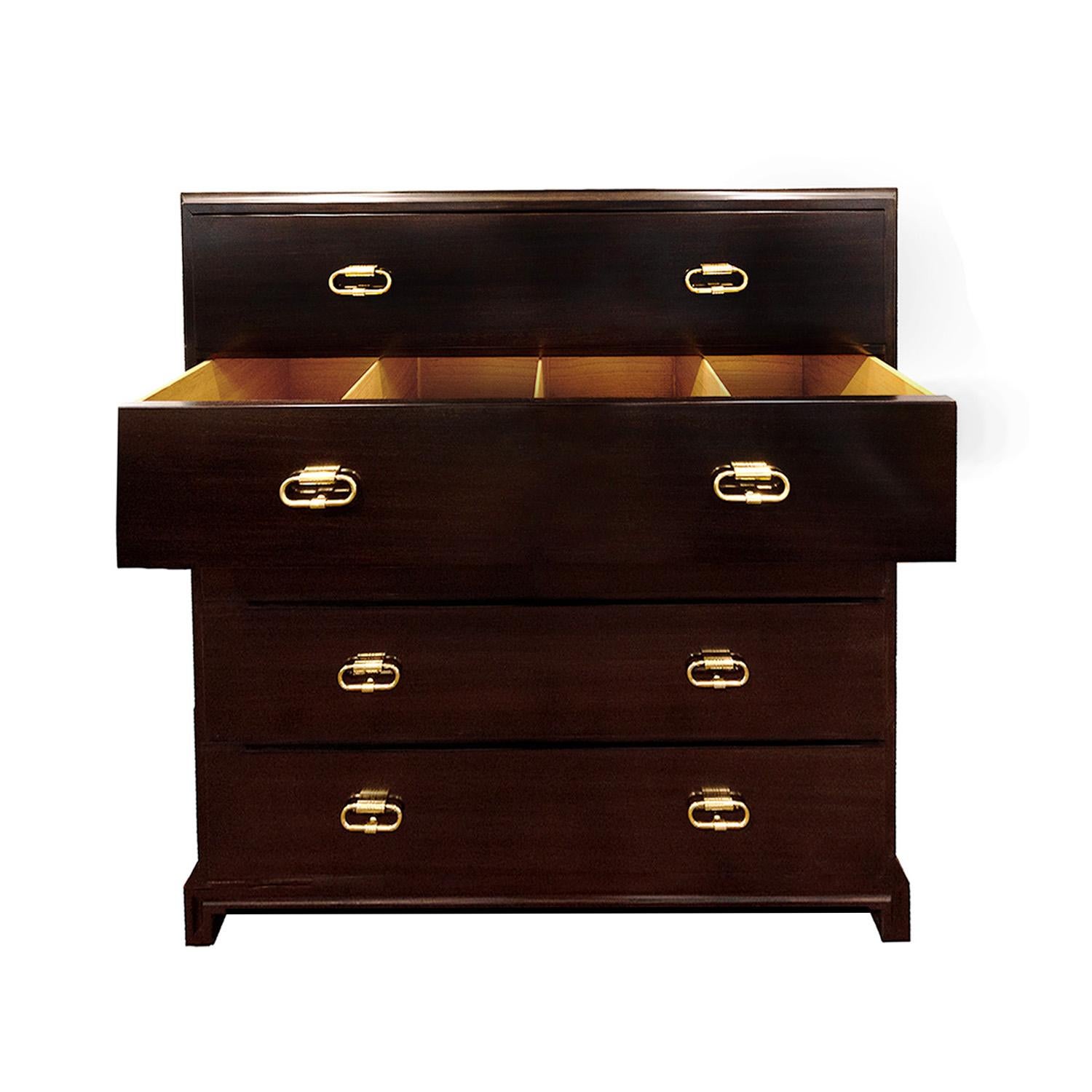 Hand-Crafted Tommi Parzinger Elegant Chest of Drawers with Etched Brass Pulls 1950s 'Signed' For Sale