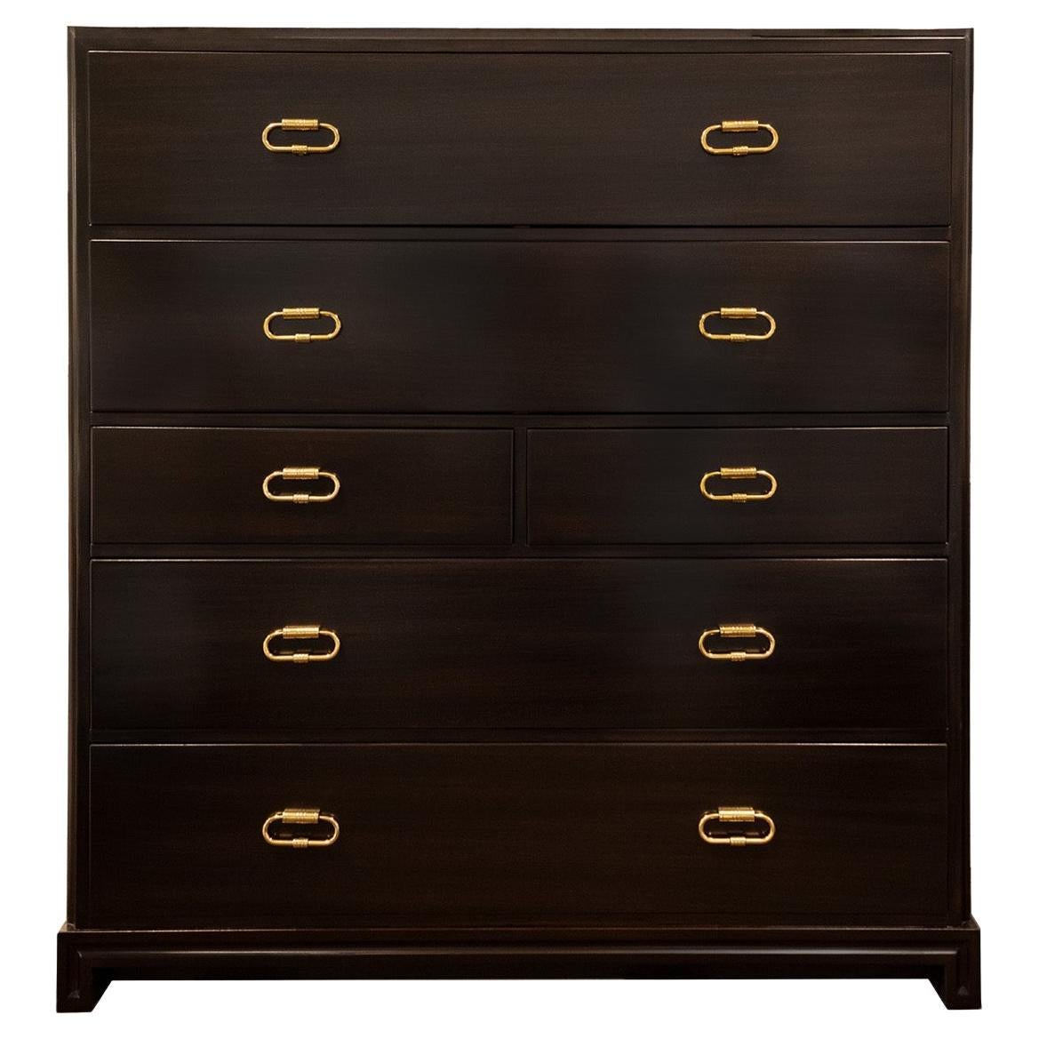 Tommi Parzinger Elegant Chest of Drawers with Etched Brass Pulls 1950s 'Signed'