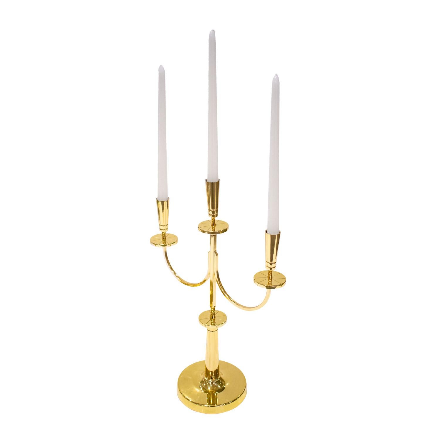 Mid-Century Modern Tommi Parzinger Elegant Pair of Brass Candelabra 1950s (Signed) For Sale