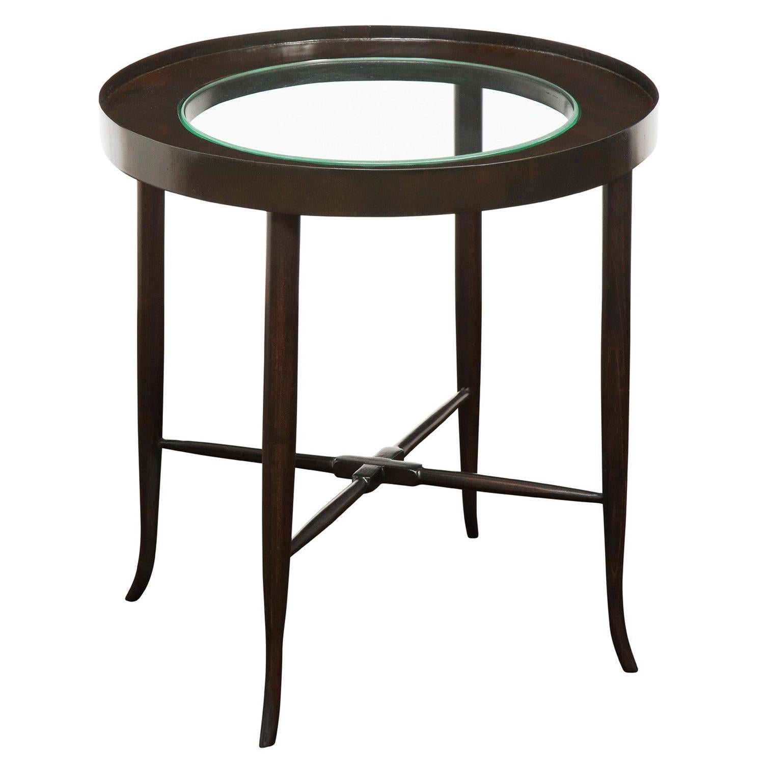 Tommi Parzinger Elegant Side Table with Inset Glass Top, 1950s