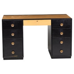Tommi Parzinger for Charack Blond Maple and Black Lacquer Kneehole Desk