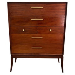 Tommi Parzinger for Charak,  6 Drawer Dresser in Walnut with Solid Brass Pulls