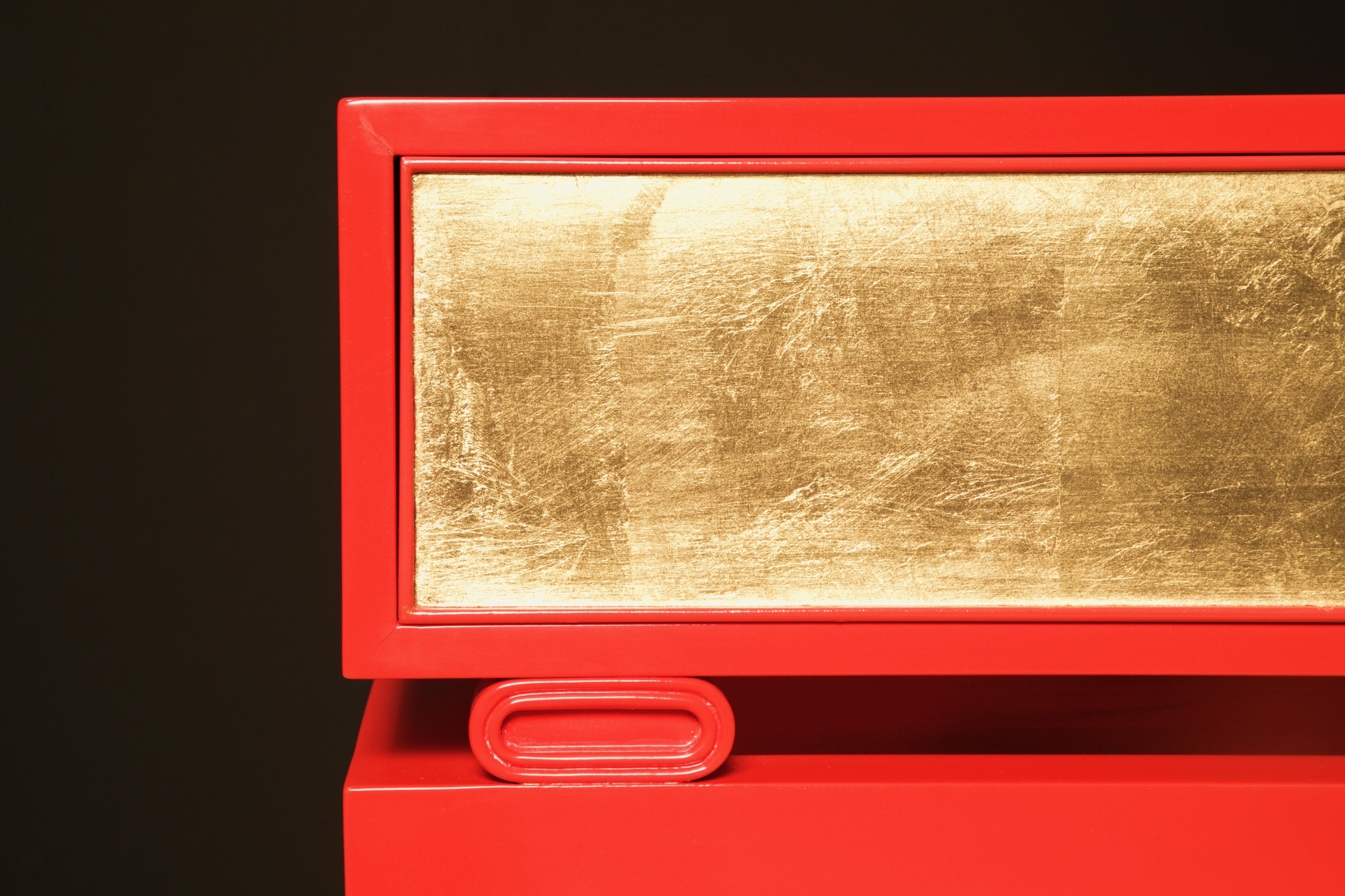 Console en feuille d'or moderne Tommi Parzinger pour Charak, datant d'environ 1949, signe  Excellent état - En vente à Los Angeles, CA