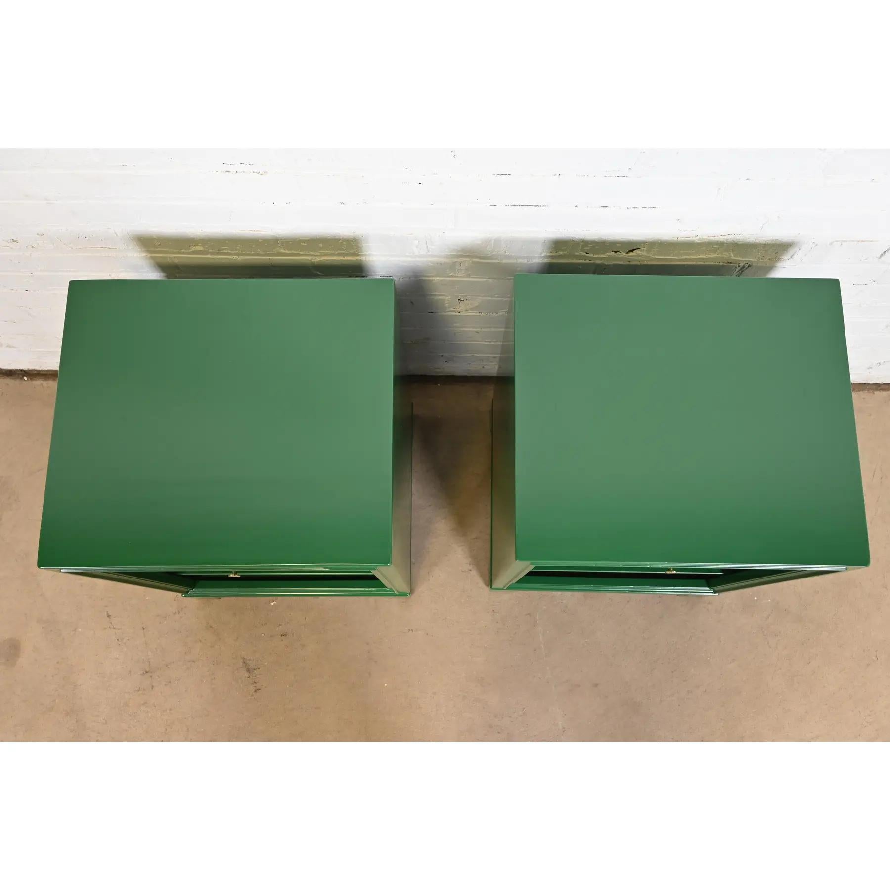 Tommi Parzinger for Charak Modern Green Lacquered Nightstands, Newly Refinished 3